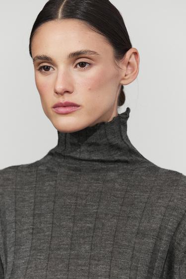 Ribbed high neck knit sweater — MEDIUM GREY 5