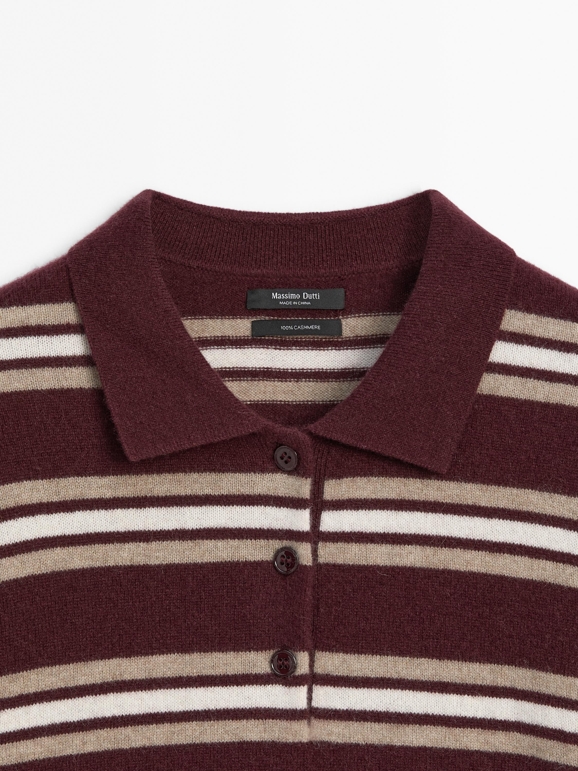 100% cashmere striped knit polo sweater
