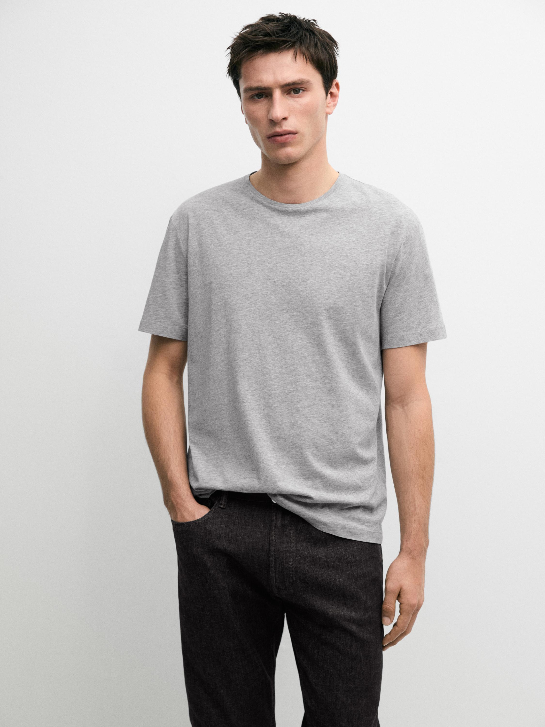 Short sleeve cotton blend T-shirt — GREY MARL