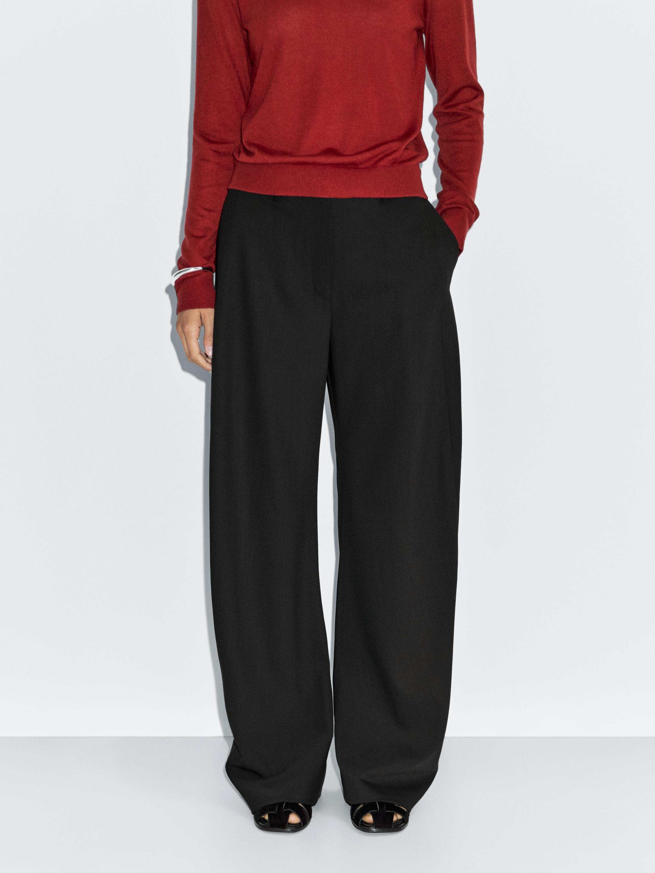 Darted wool blend trousers