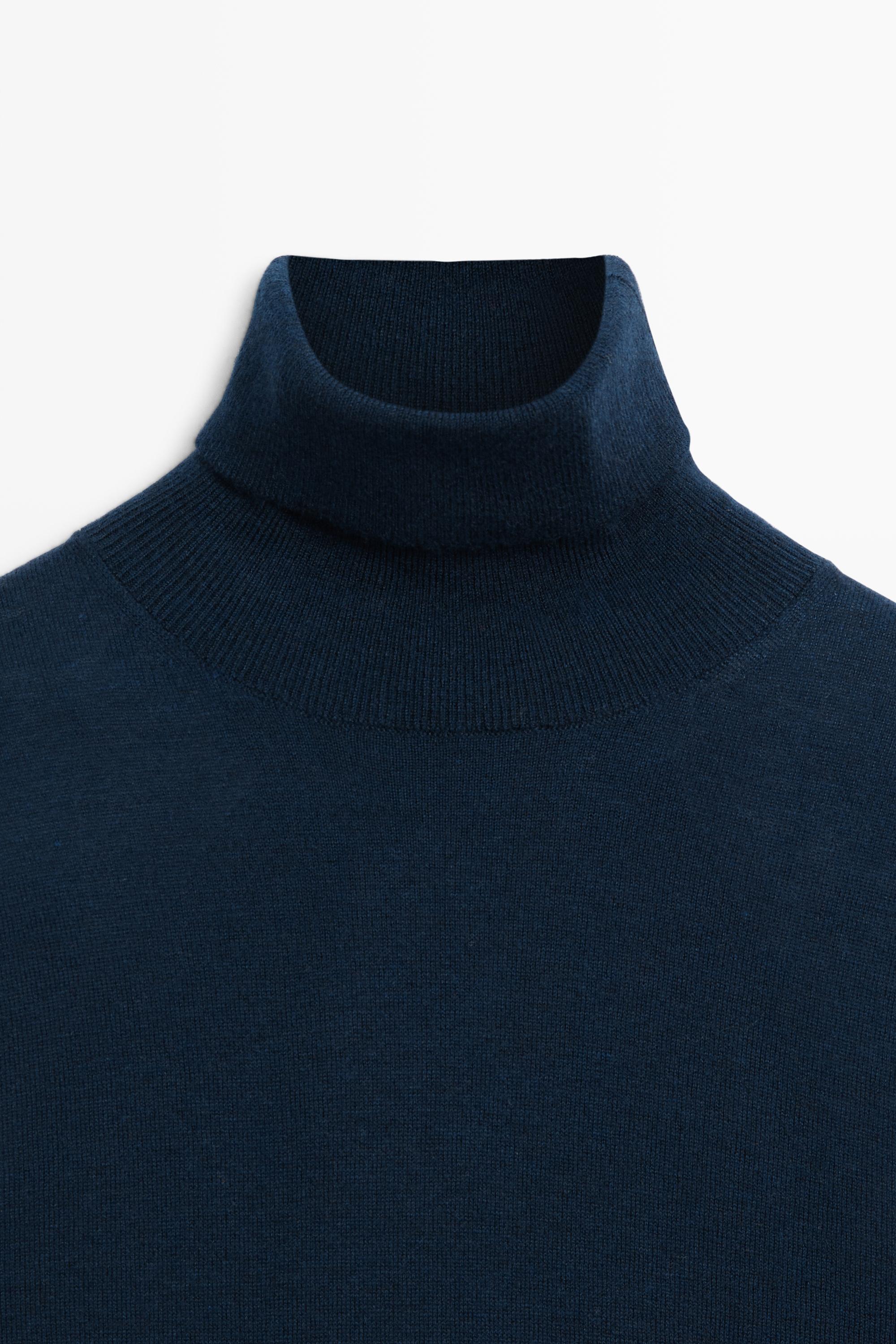 Wool blend turtleneck knit sweater — NAVY BLUE