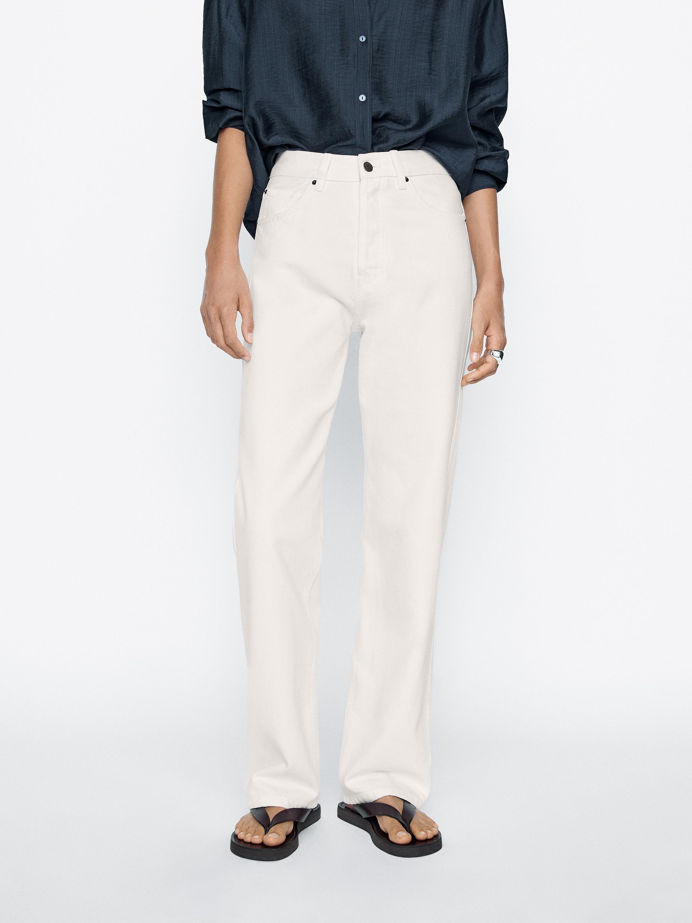 Cotton blend high-waist straight-leg jeans