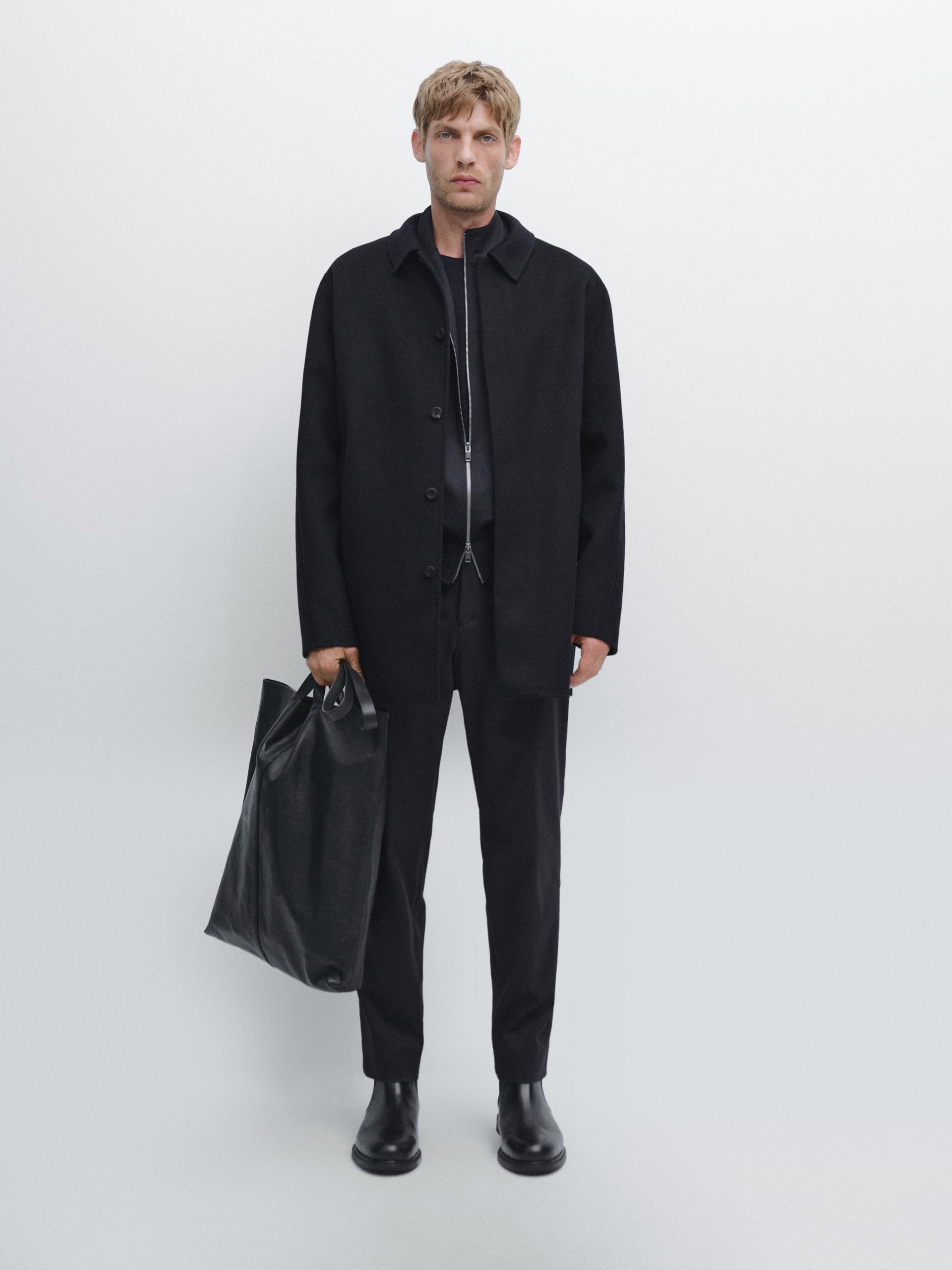 Manteau En Laine Mélangée - Bleu Marine - L - Massimo Dutti - Homme