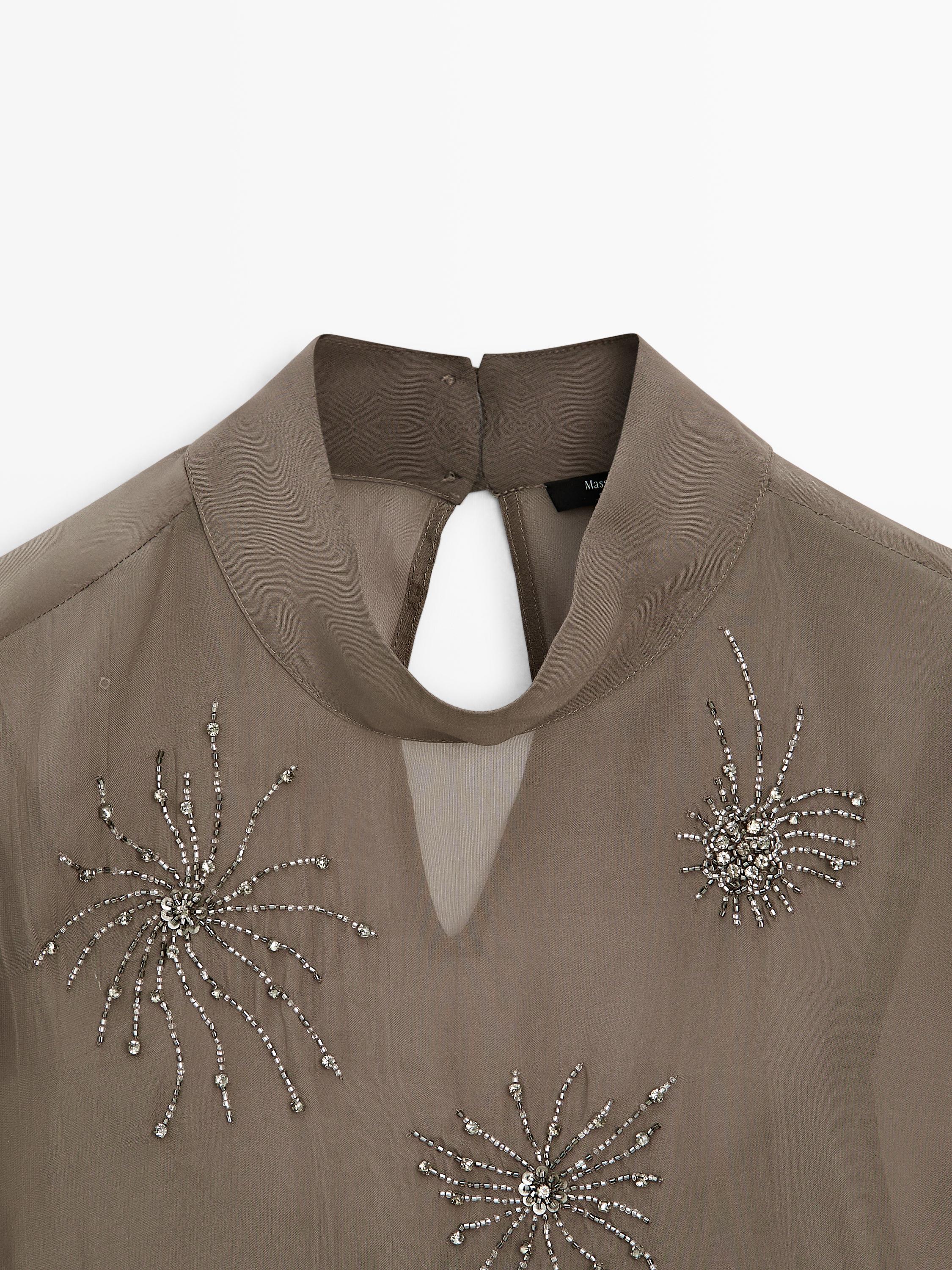 Embroidered semi-sheer blouse · Mink · Shirts | Massimo Dutti