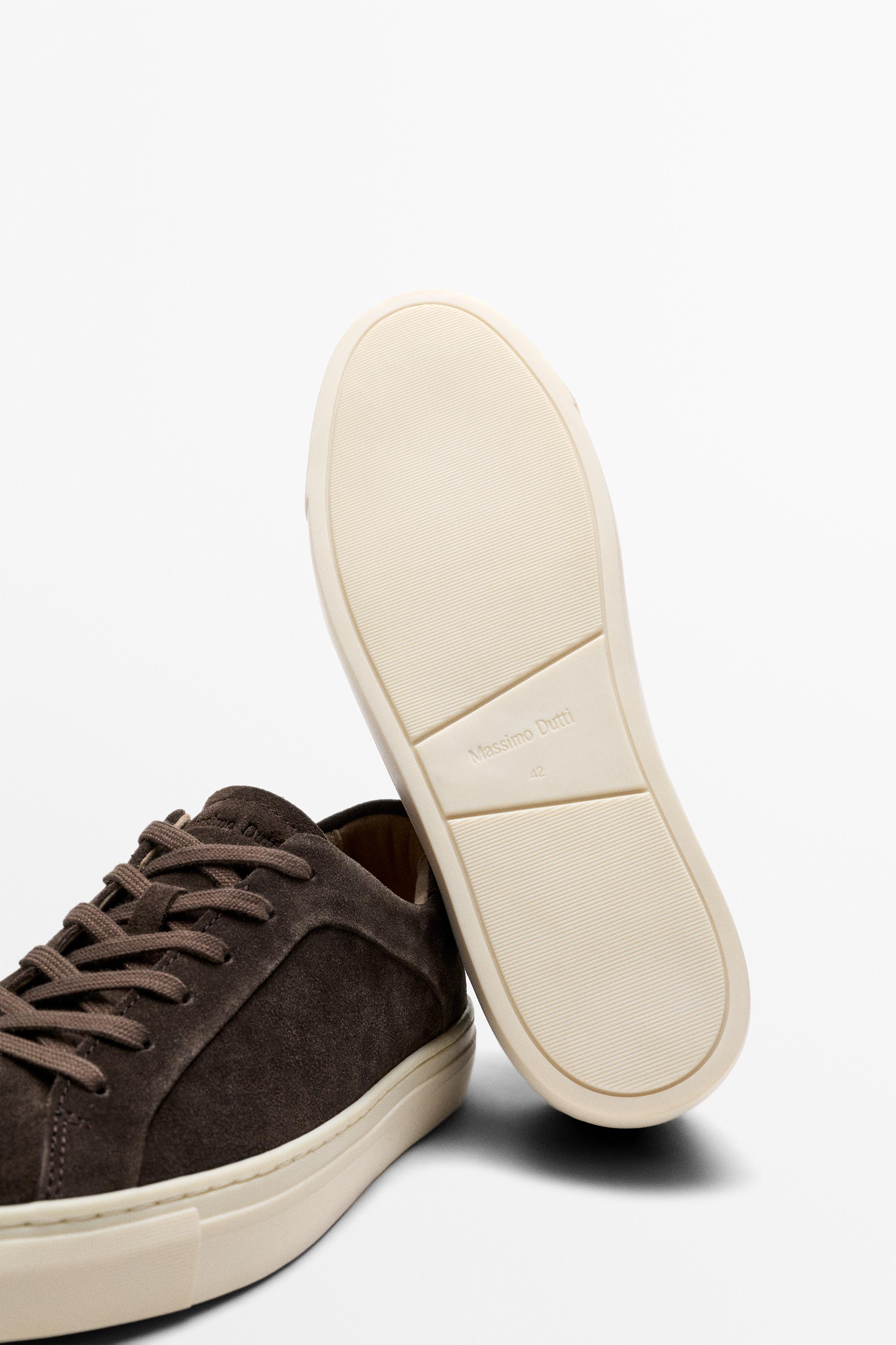 Leather trainers with lug sole — BROWN