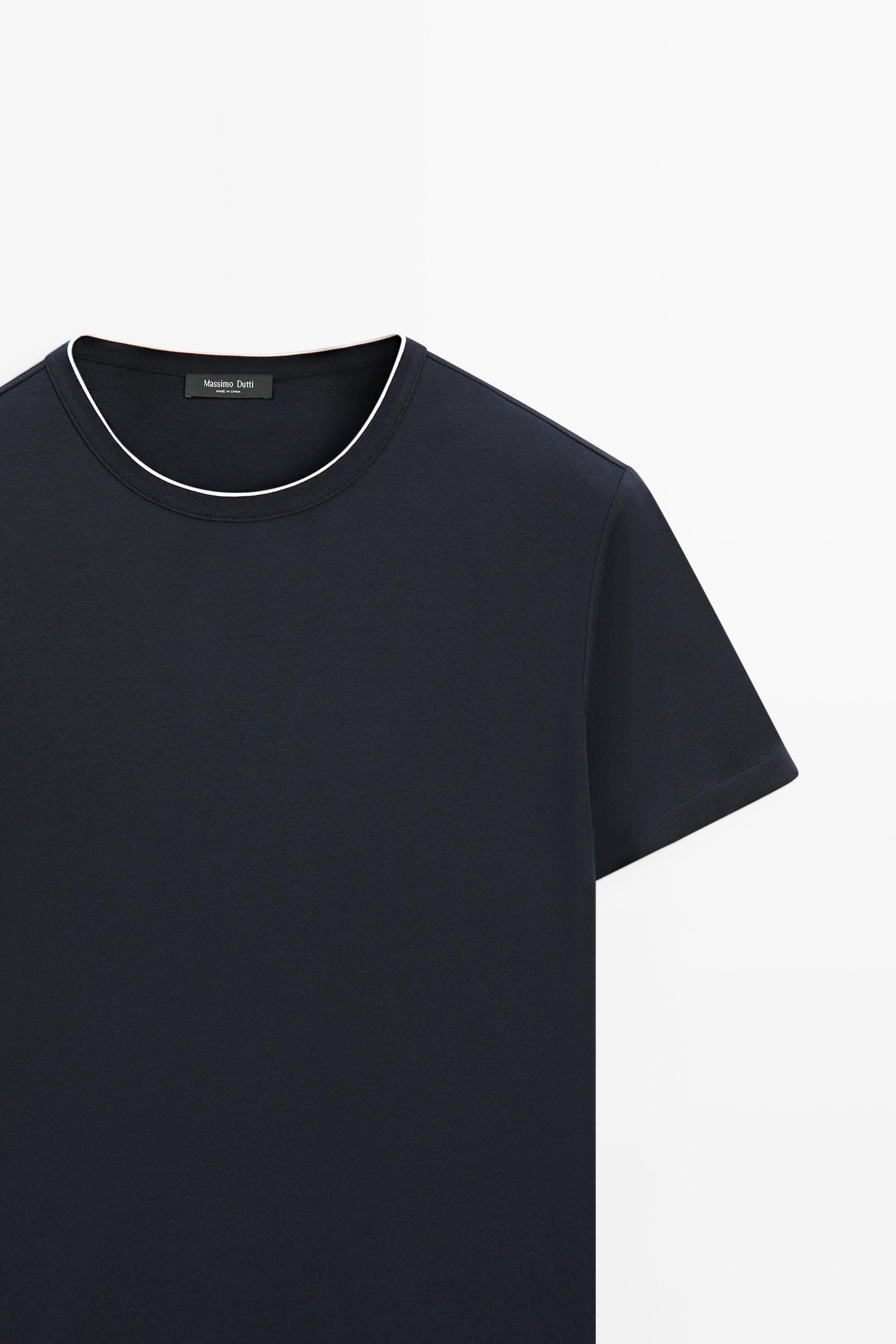 Contrast neck detail T-shirt — NAVY BLUE