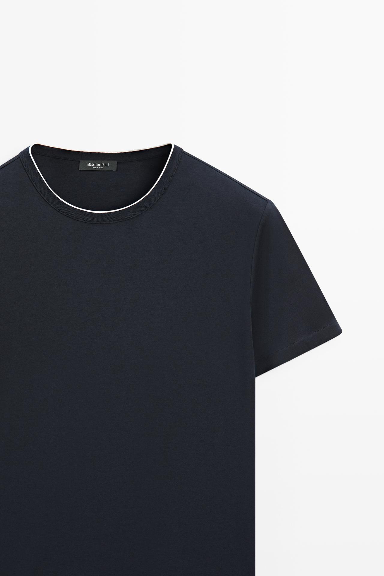 Contrast neck detail T-shirt — NAVY BLUE