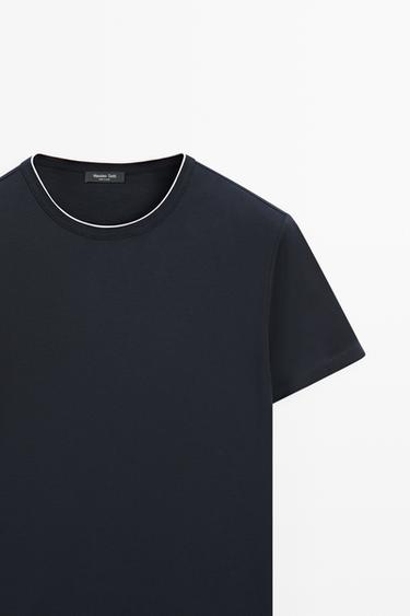 Contrast neck detail T-shirt — NAVY BLUE 4
