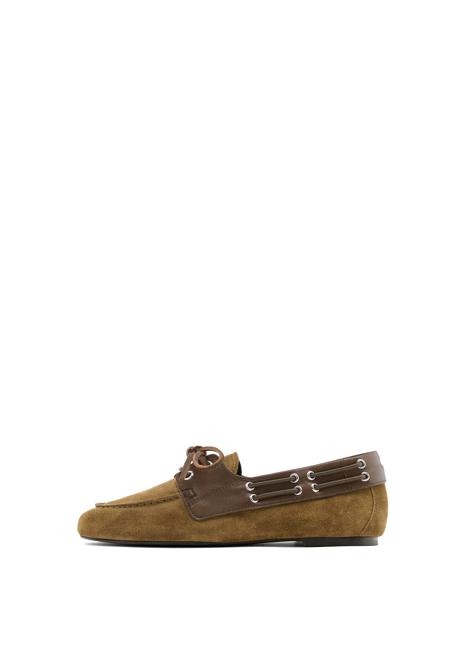 Contrast leather deck shoes — CAMEL