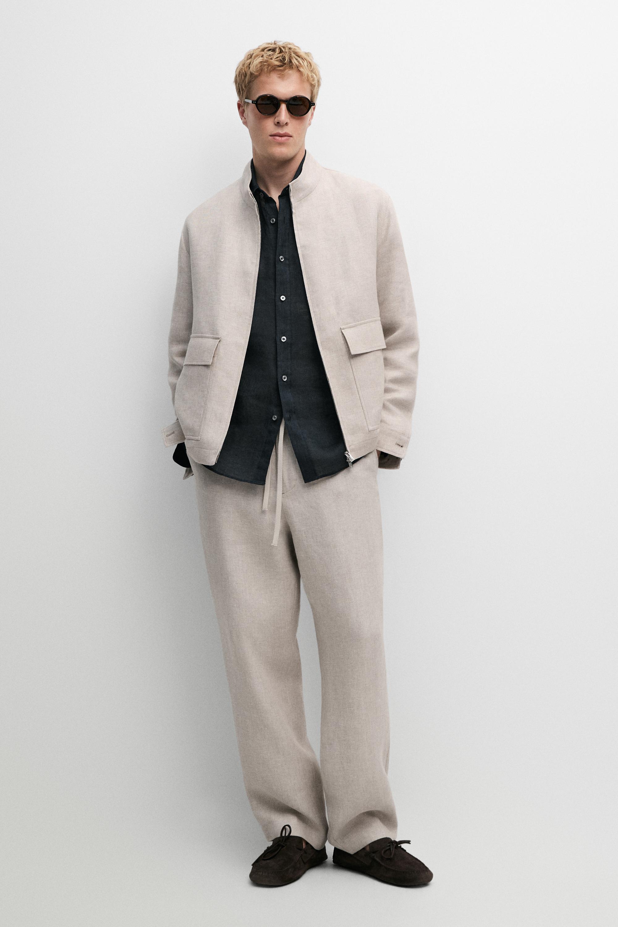 100% linen total look jacket with pockets — CREAM