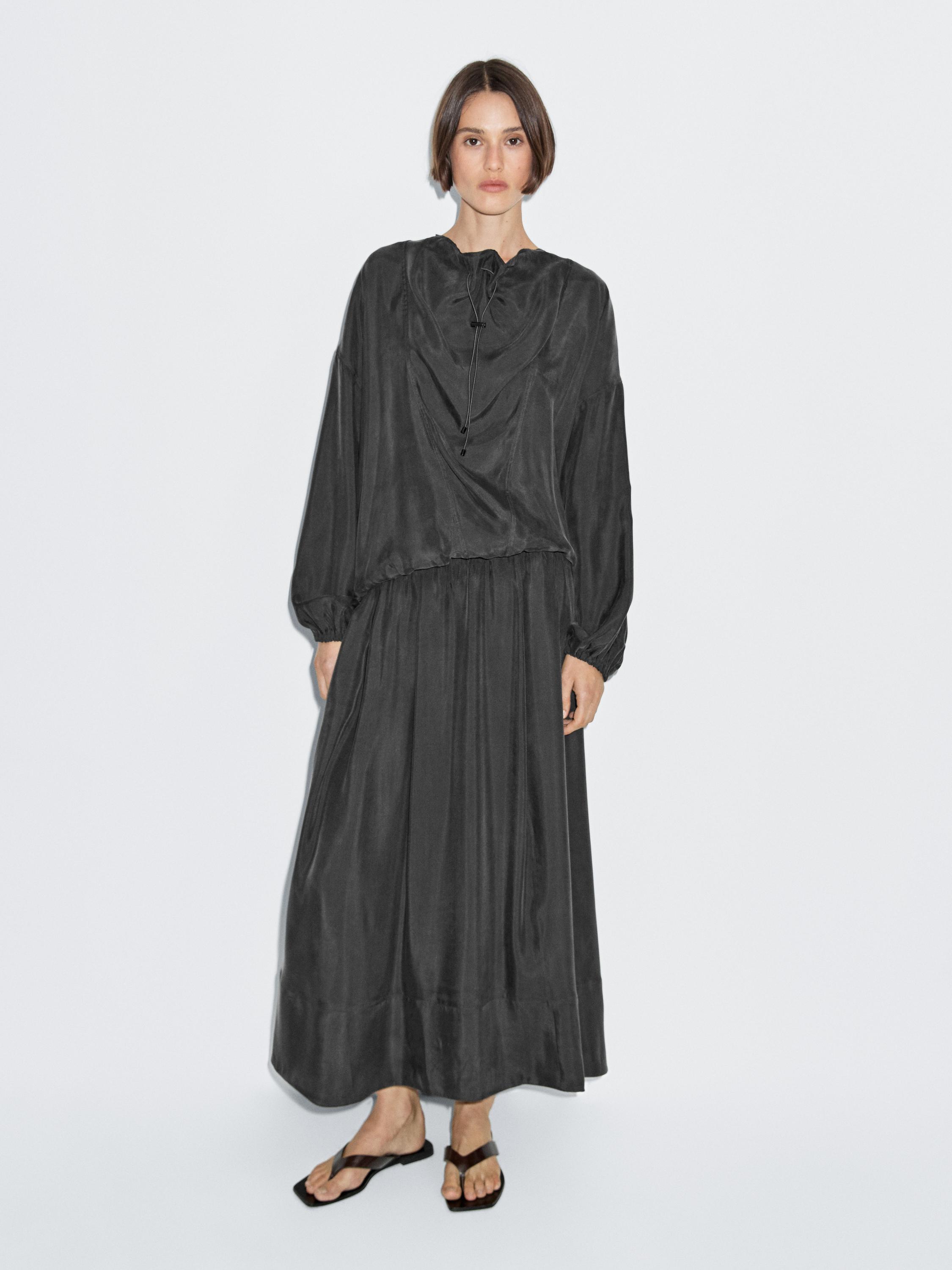 Cotton blend knit flared midi skirt