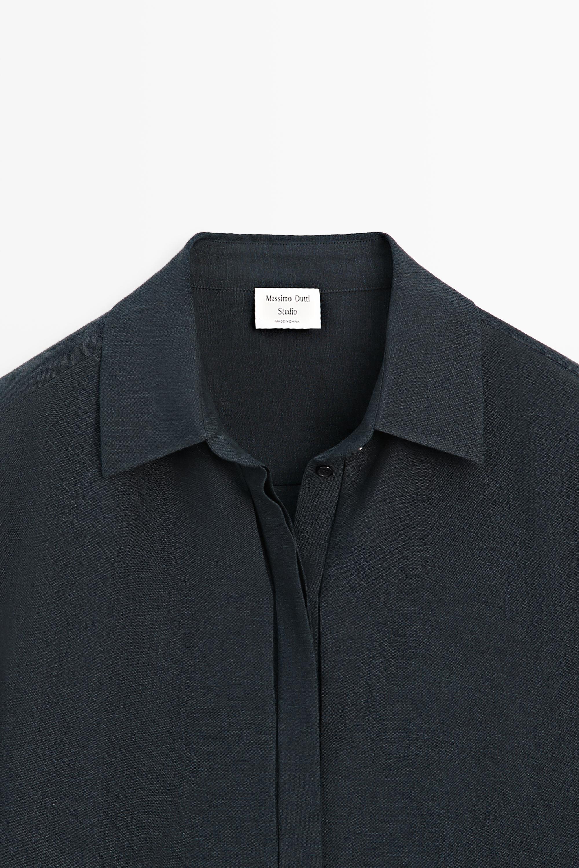 STUDIO semi-sheer flowing shirt — NAVY BLUE