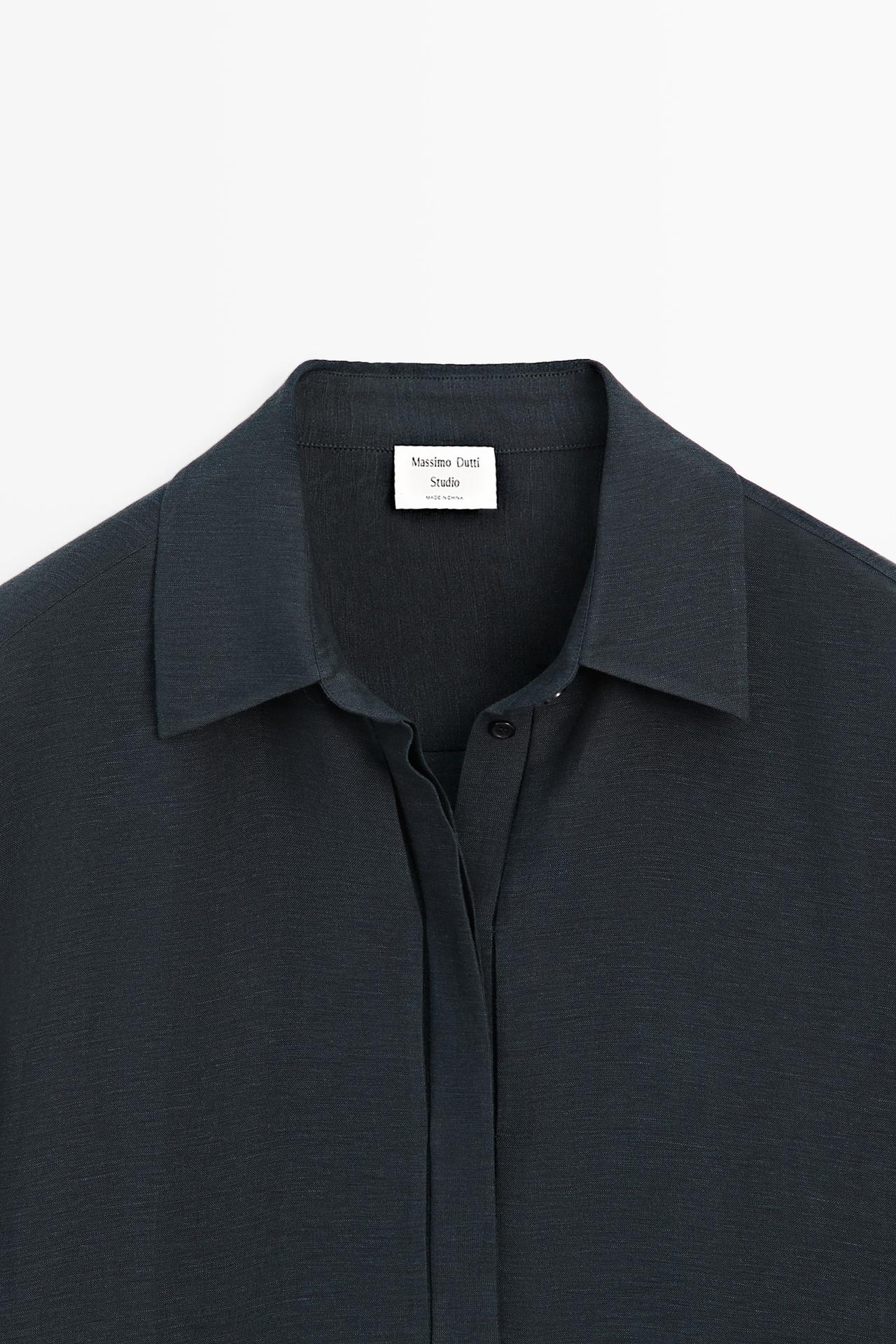 STUDIO semi-sheer flowing shirt — NAVY BLUE