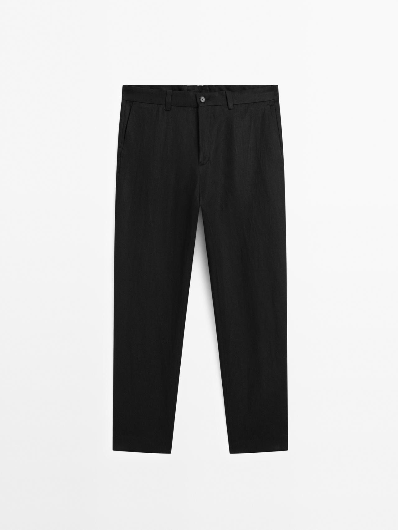 Massimo Dutti - Herre - Lette Bukser I 100 % Hør - Sort - 42