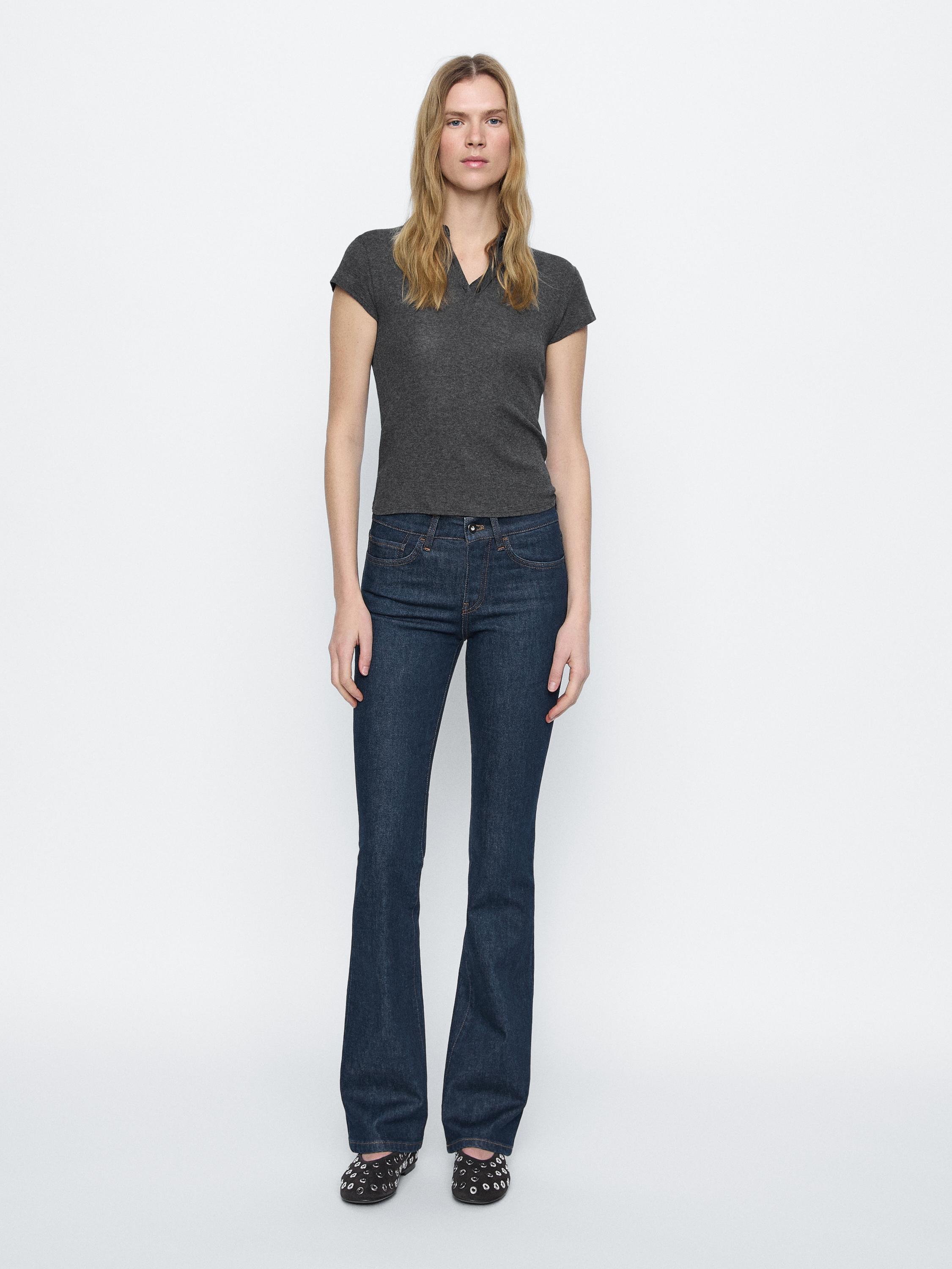 Cotton blend low-rise boot-cut jeans