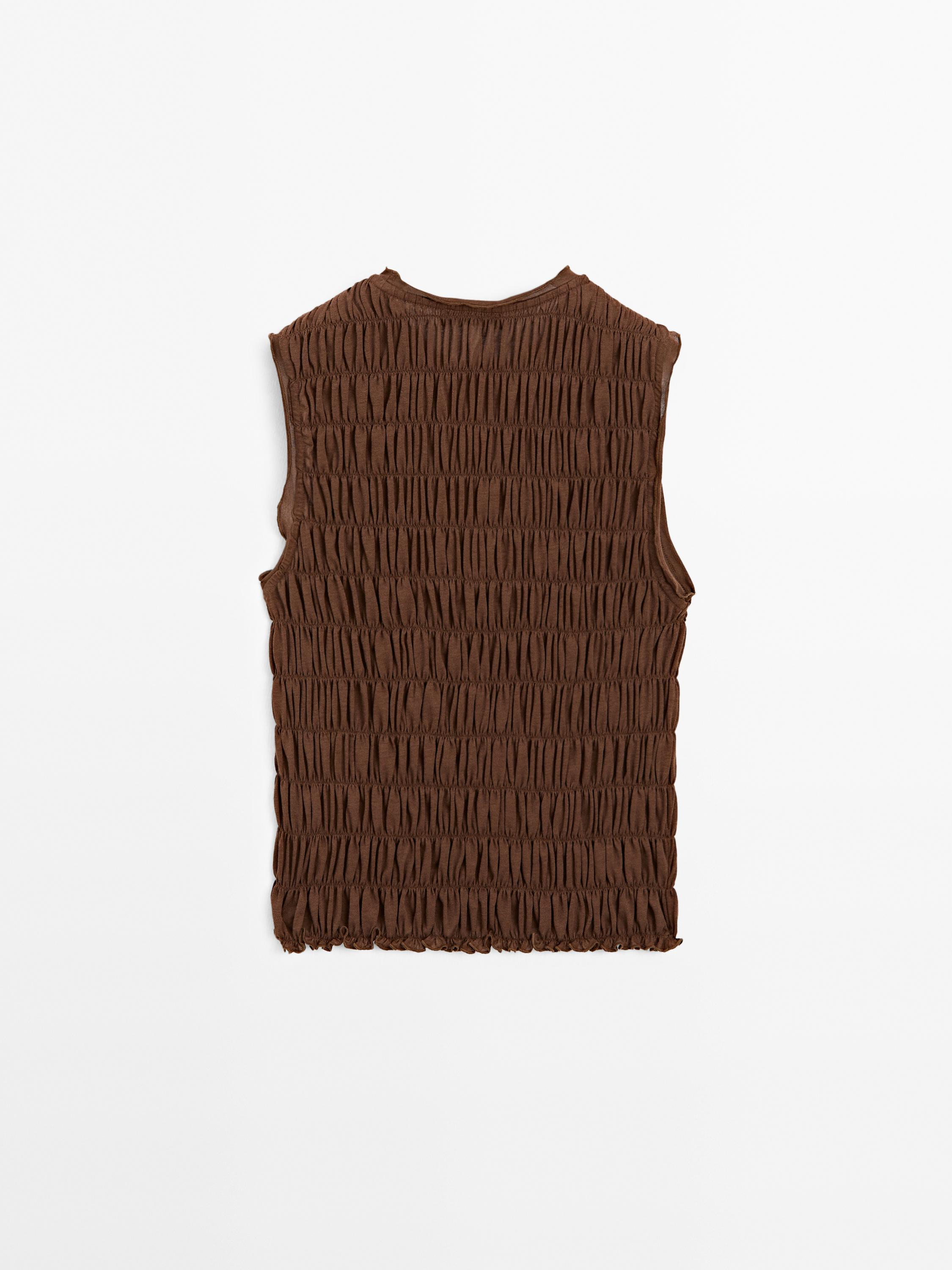 Gathered cotton blend top