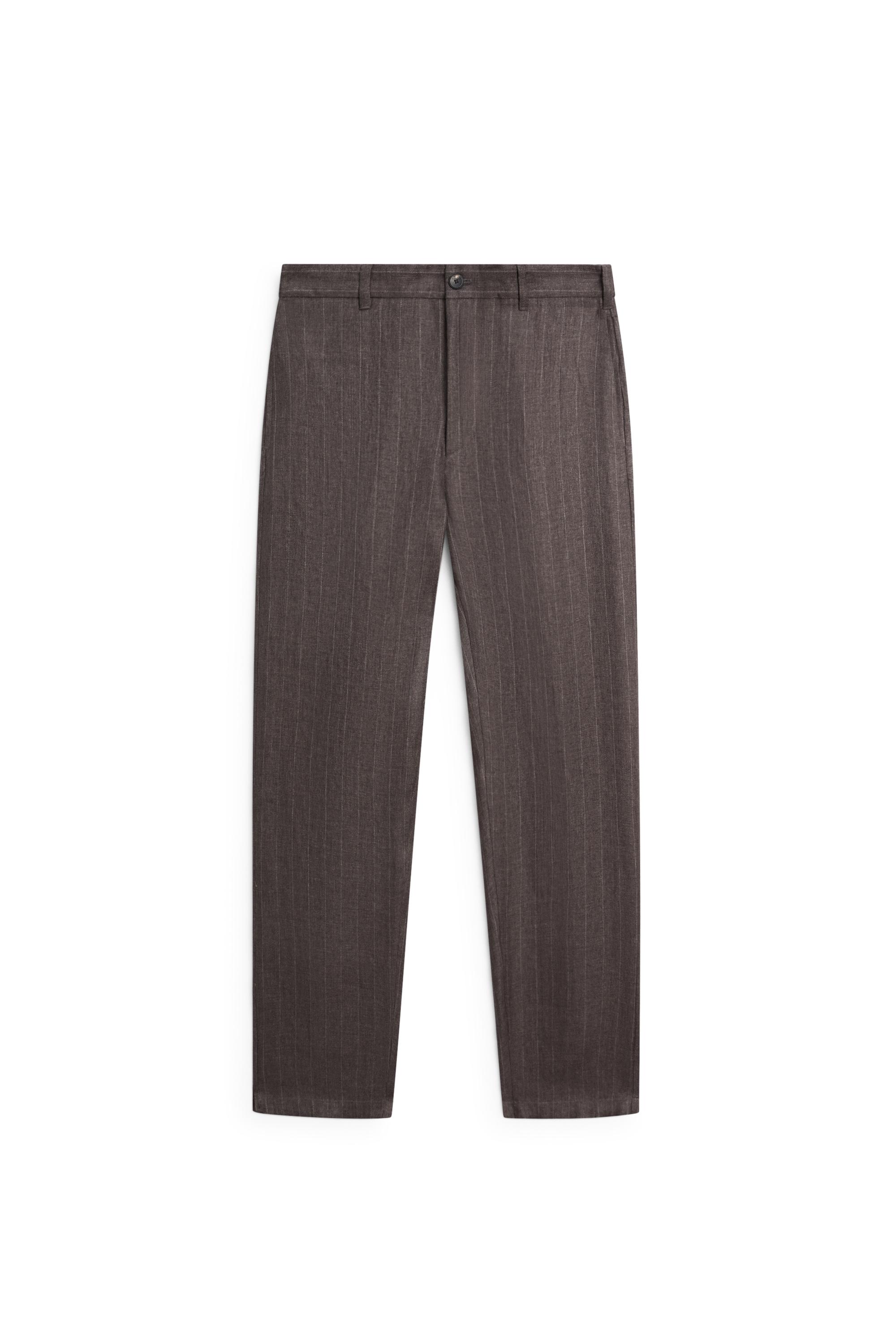 100% linen striped straight-leg pants — BROWN