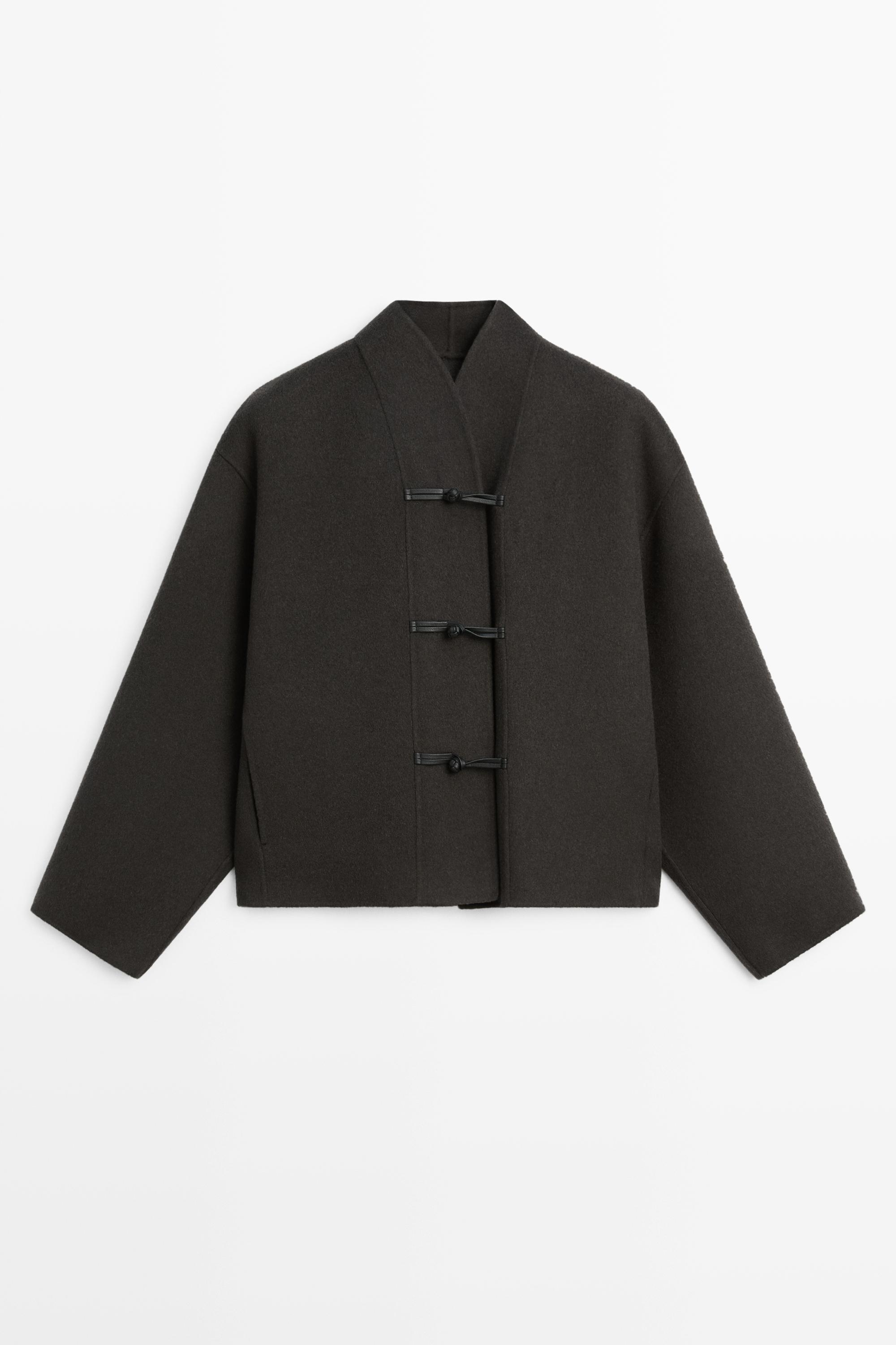 Short wool blend coat with button detail