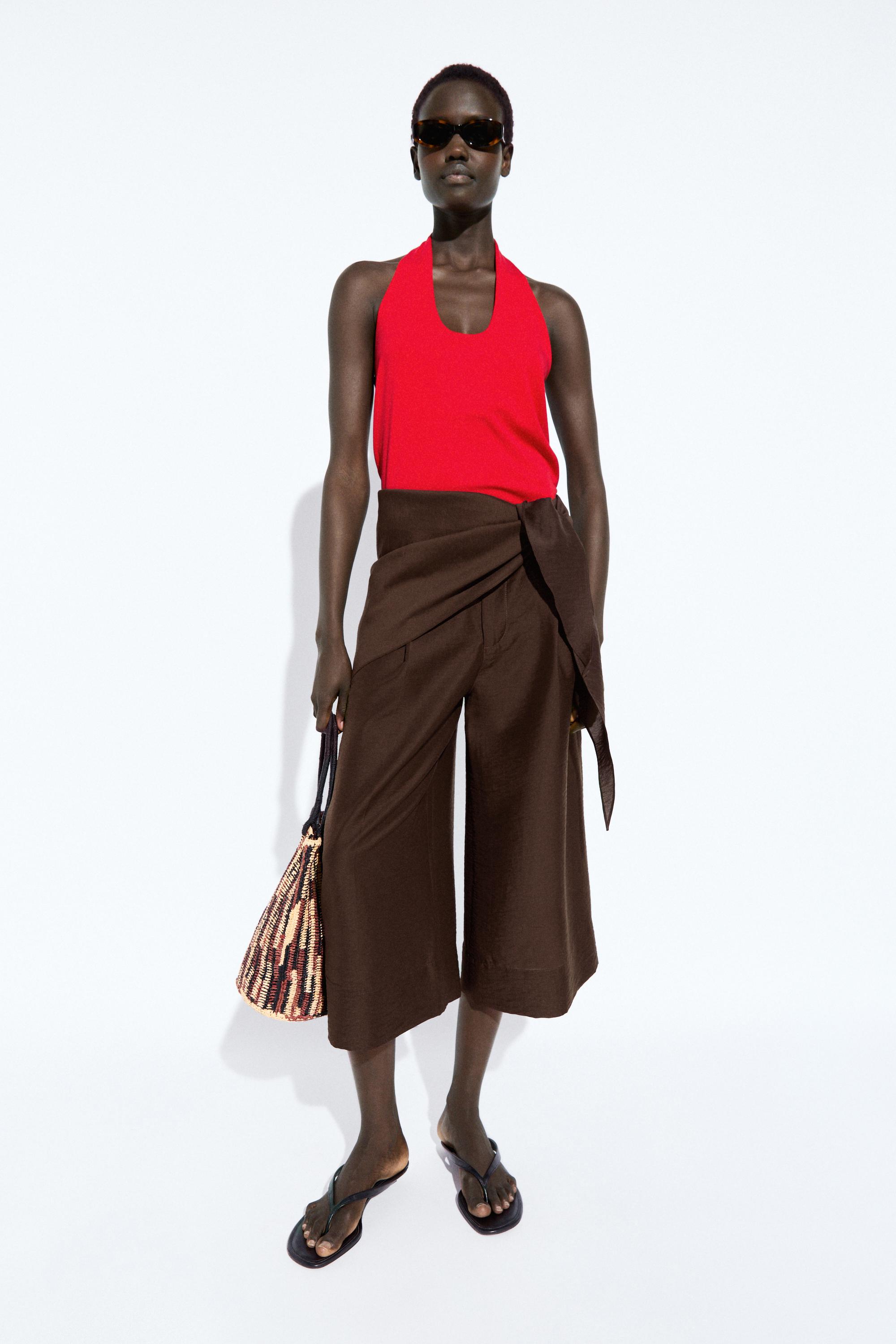Long flowing Bermuda shorts with scarf detail — Chocolate