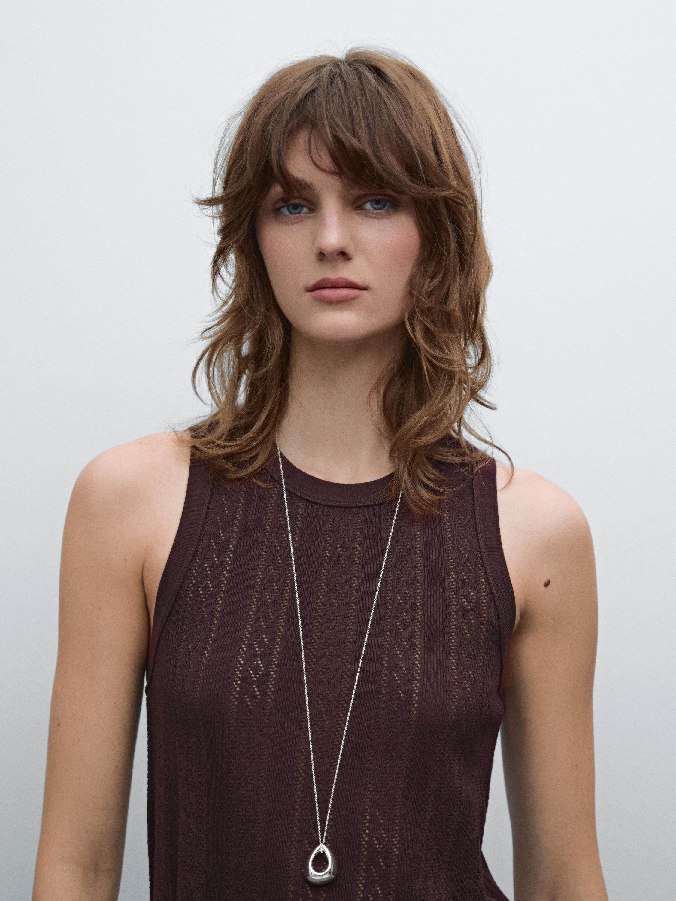 Cotton blend pointelle knit top
