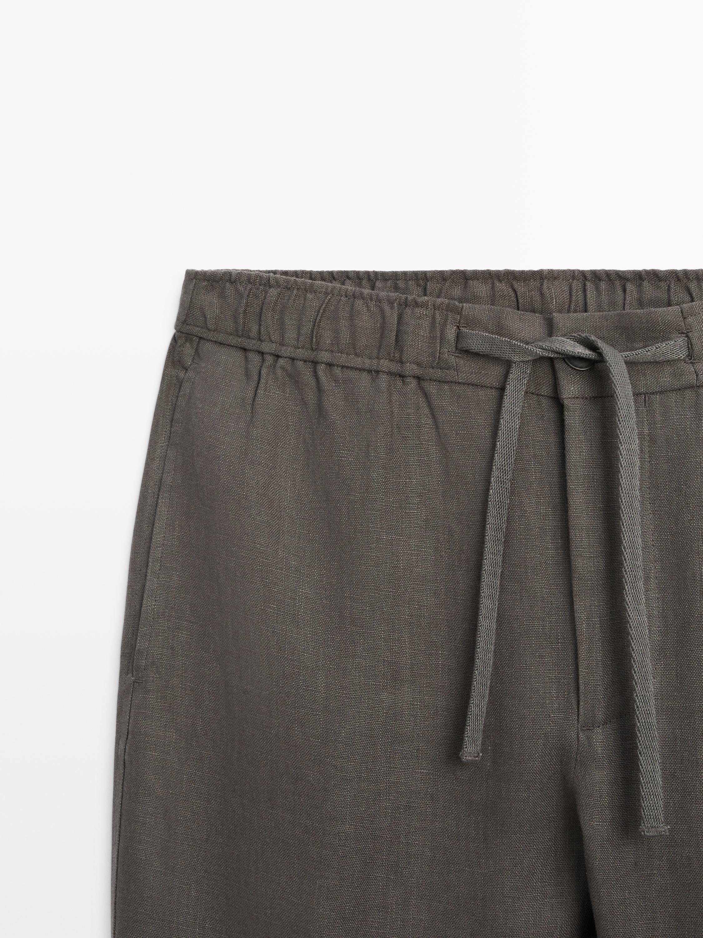 Linen jogger fit pants — Greyish green