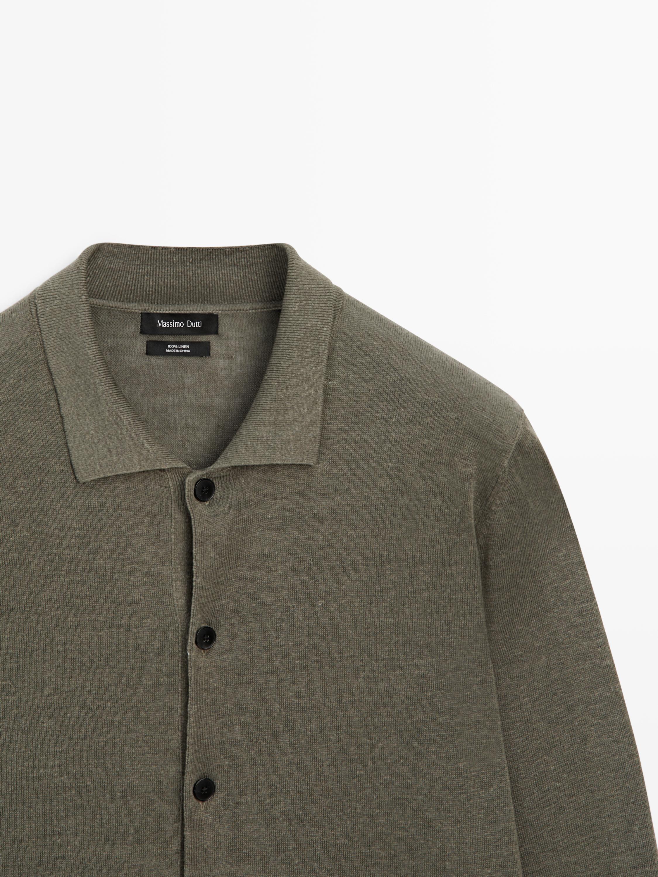 Linen knit cardigan with buttons — PALE KHAKI