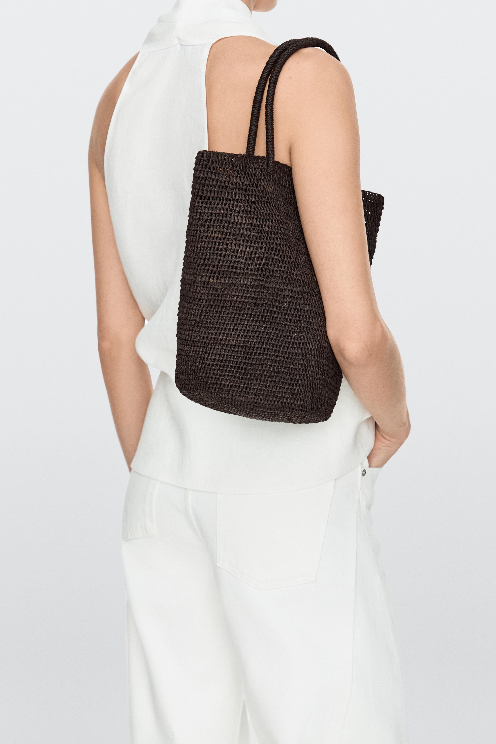 Mini raffia bucket bag — BROWN