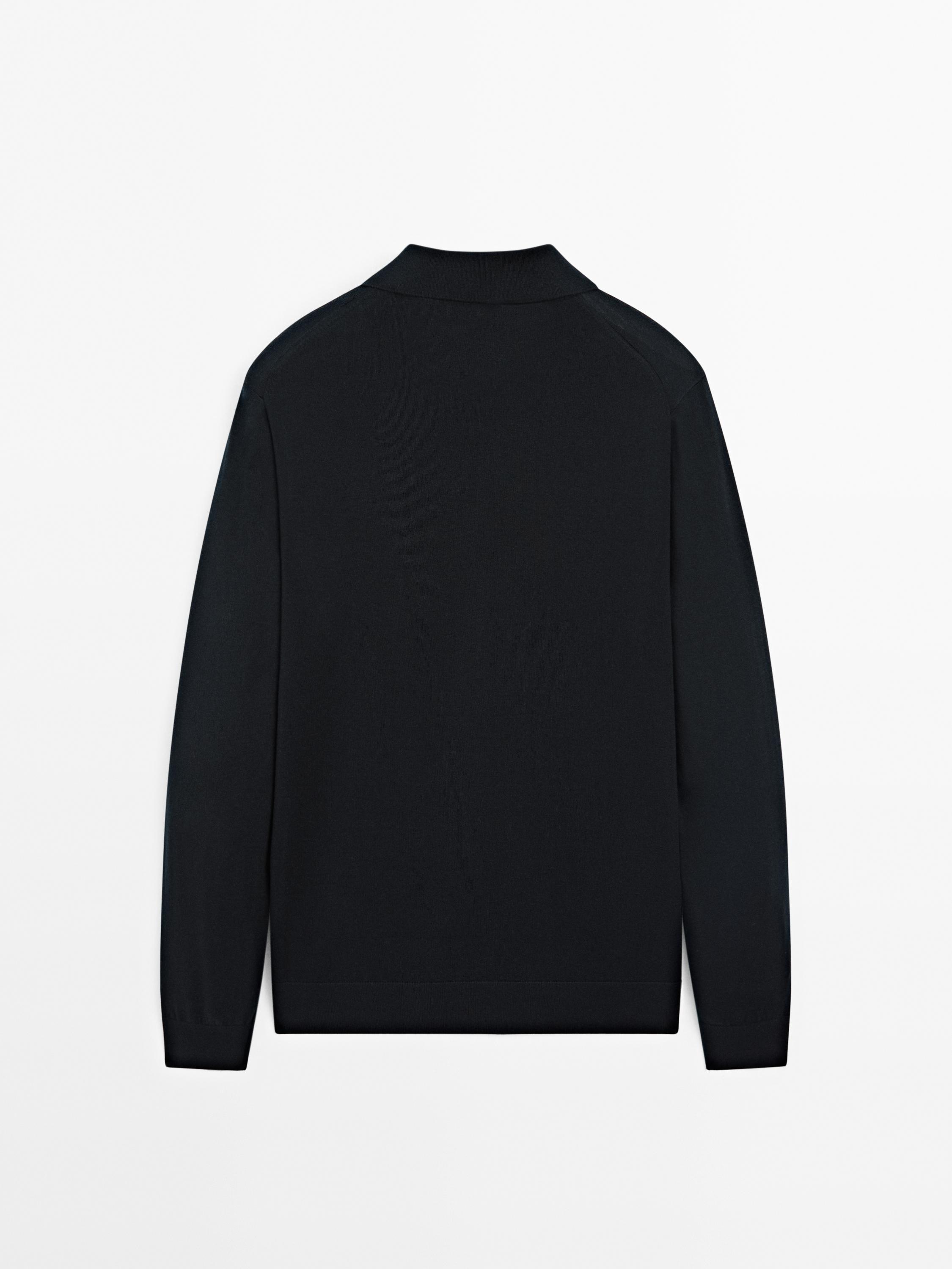 Wool blend knit polo sweater