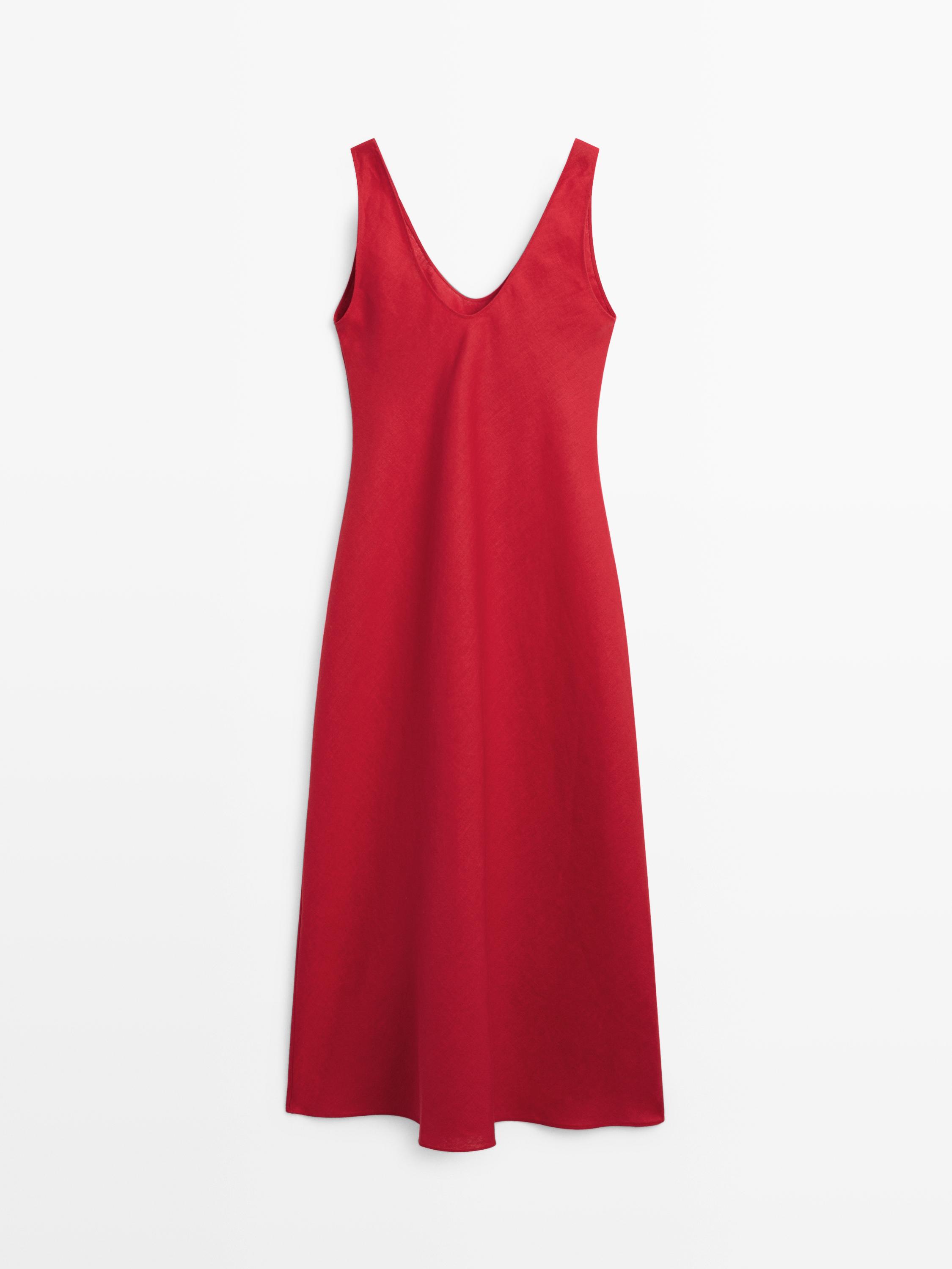 100% linen strappy midi dress Red, Yellow Dress | Massimo Dutti 100% linen strappy midi dress Red, Yellow Dress | Massimo Dutti