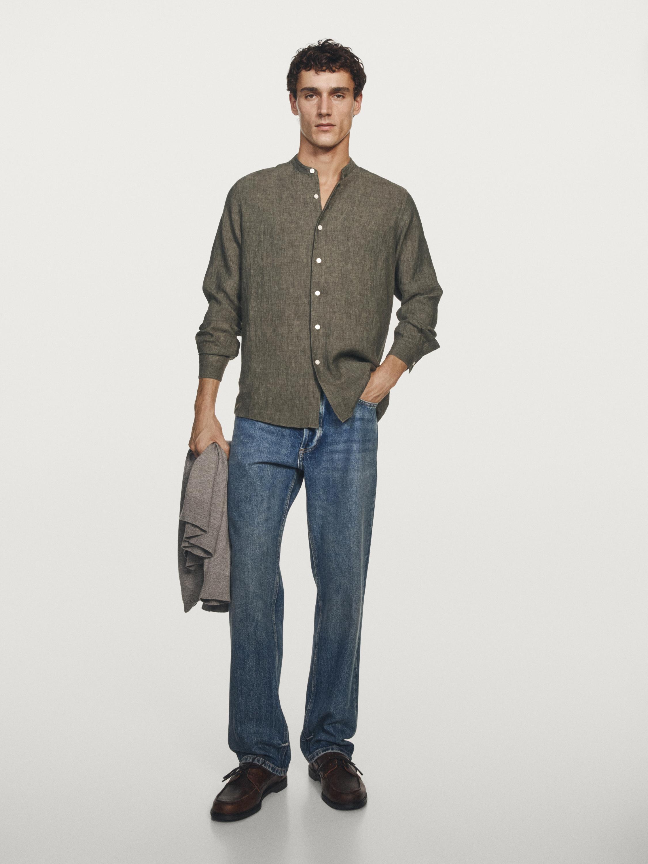 Camisa cuello mao 100% lino