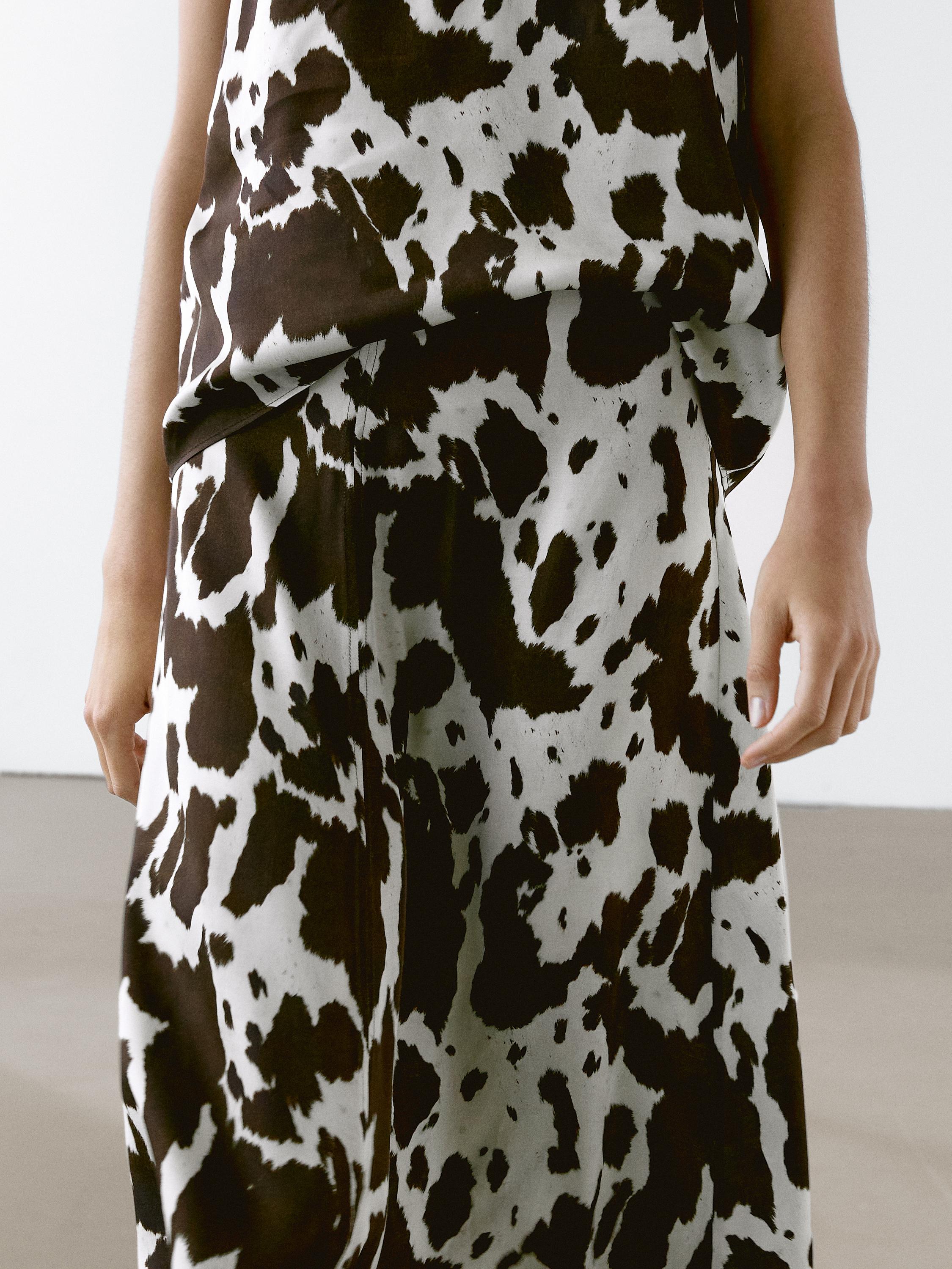 Jupe midi ample à imprimé animal