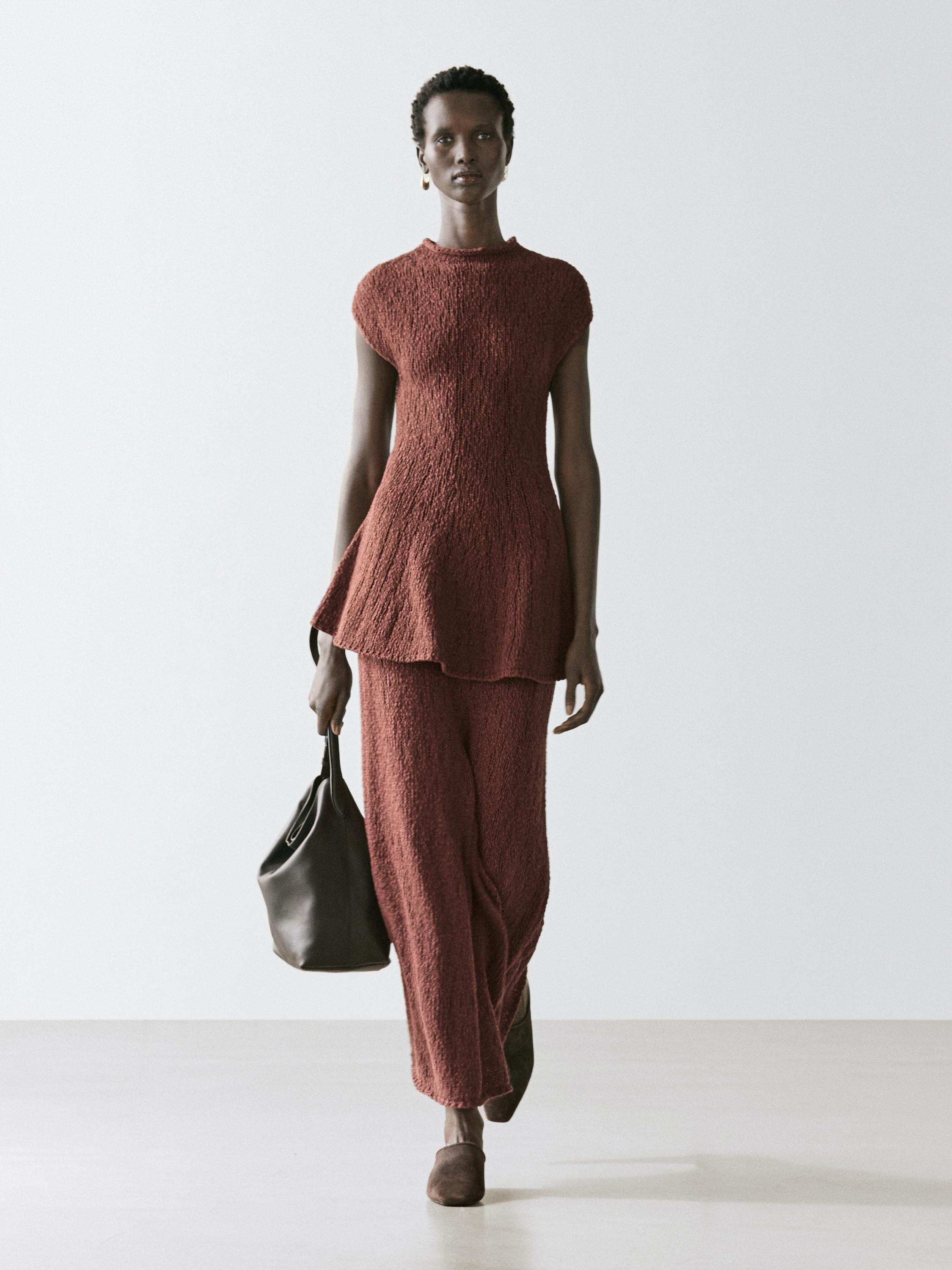 Cotton knit midi skirt — RUSSET