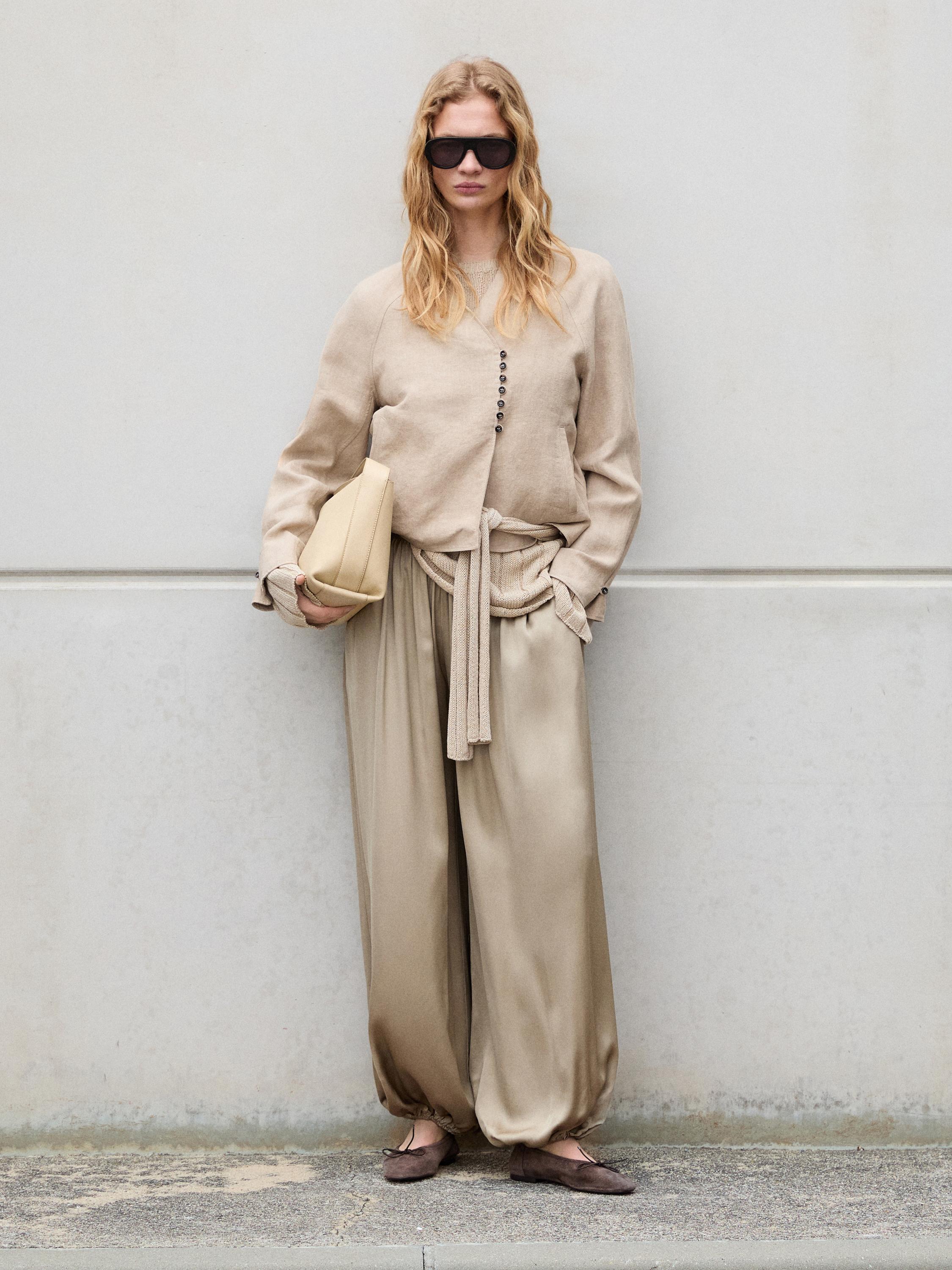 Cropped 100% linen jacket — BEIGE