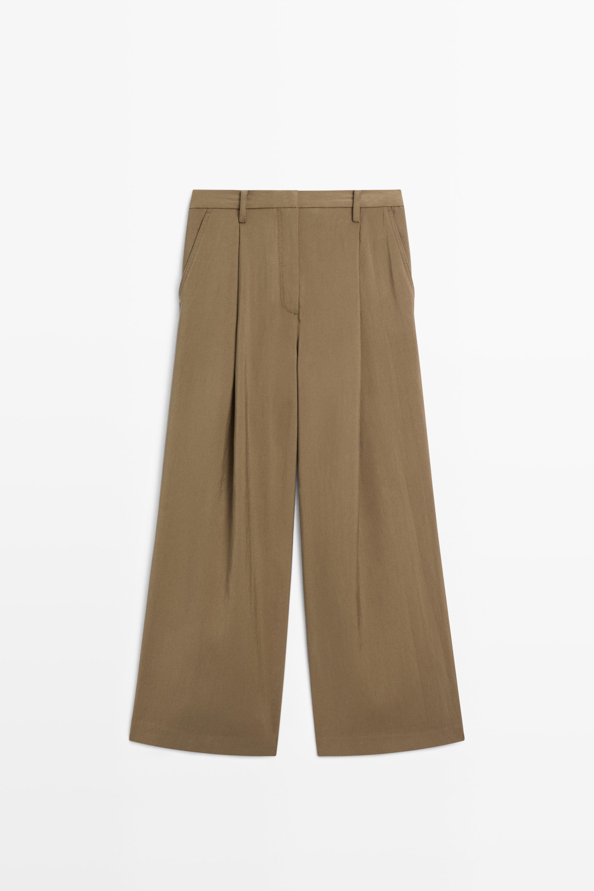 Flowing cropped wide-leg pants — MEDIUM KHAKI