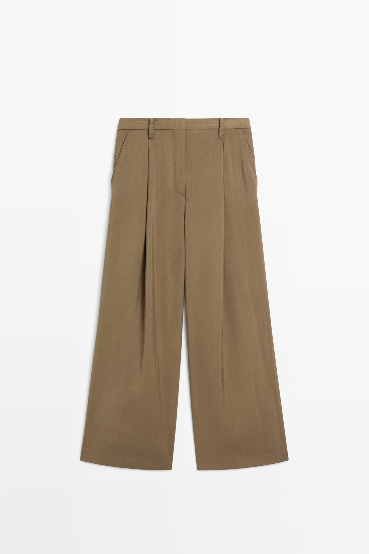 Flowing cropped wide-leg pants — MEDIUM KHAKI