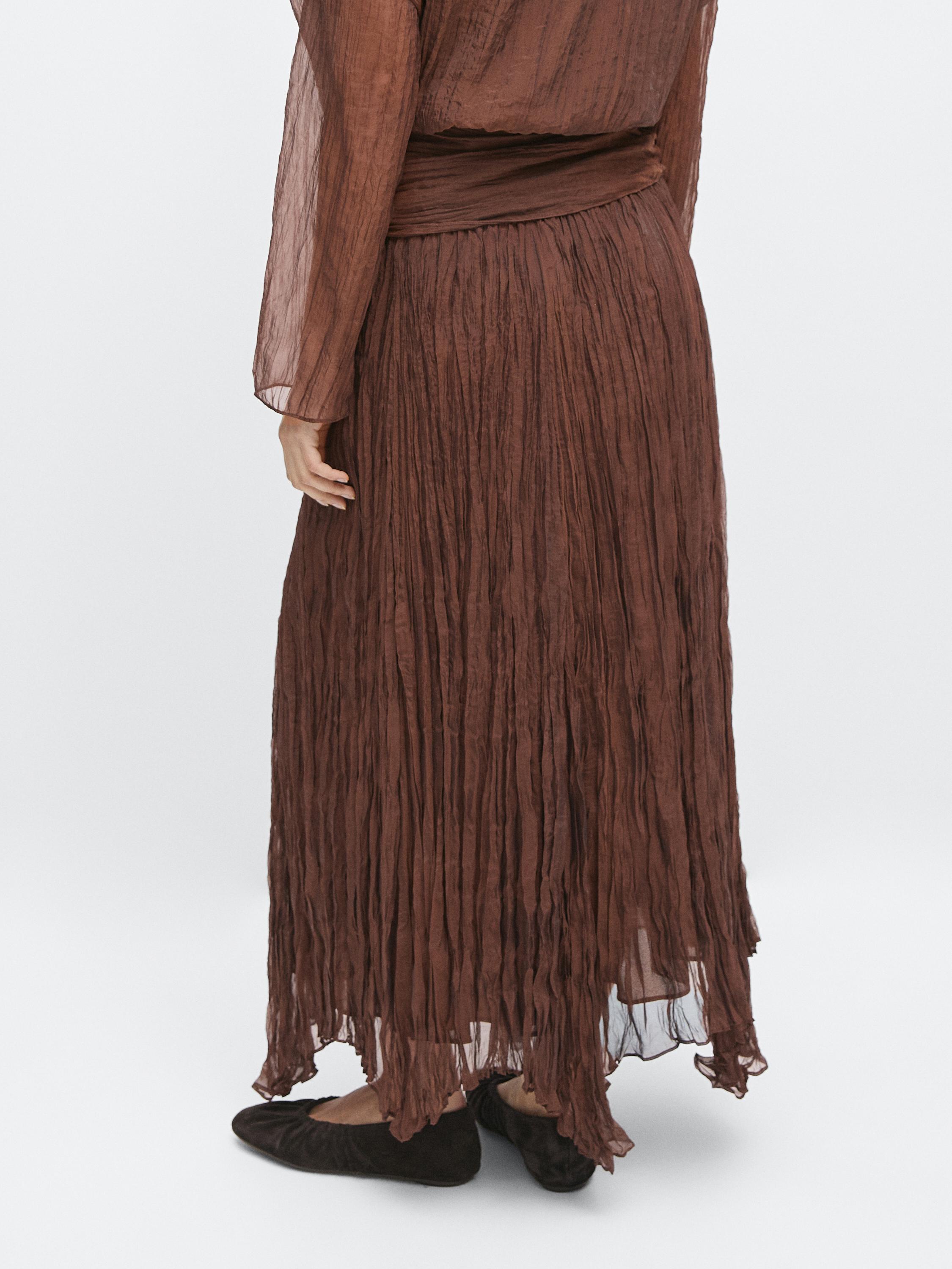 Pleated organza midi skirt — Caramel