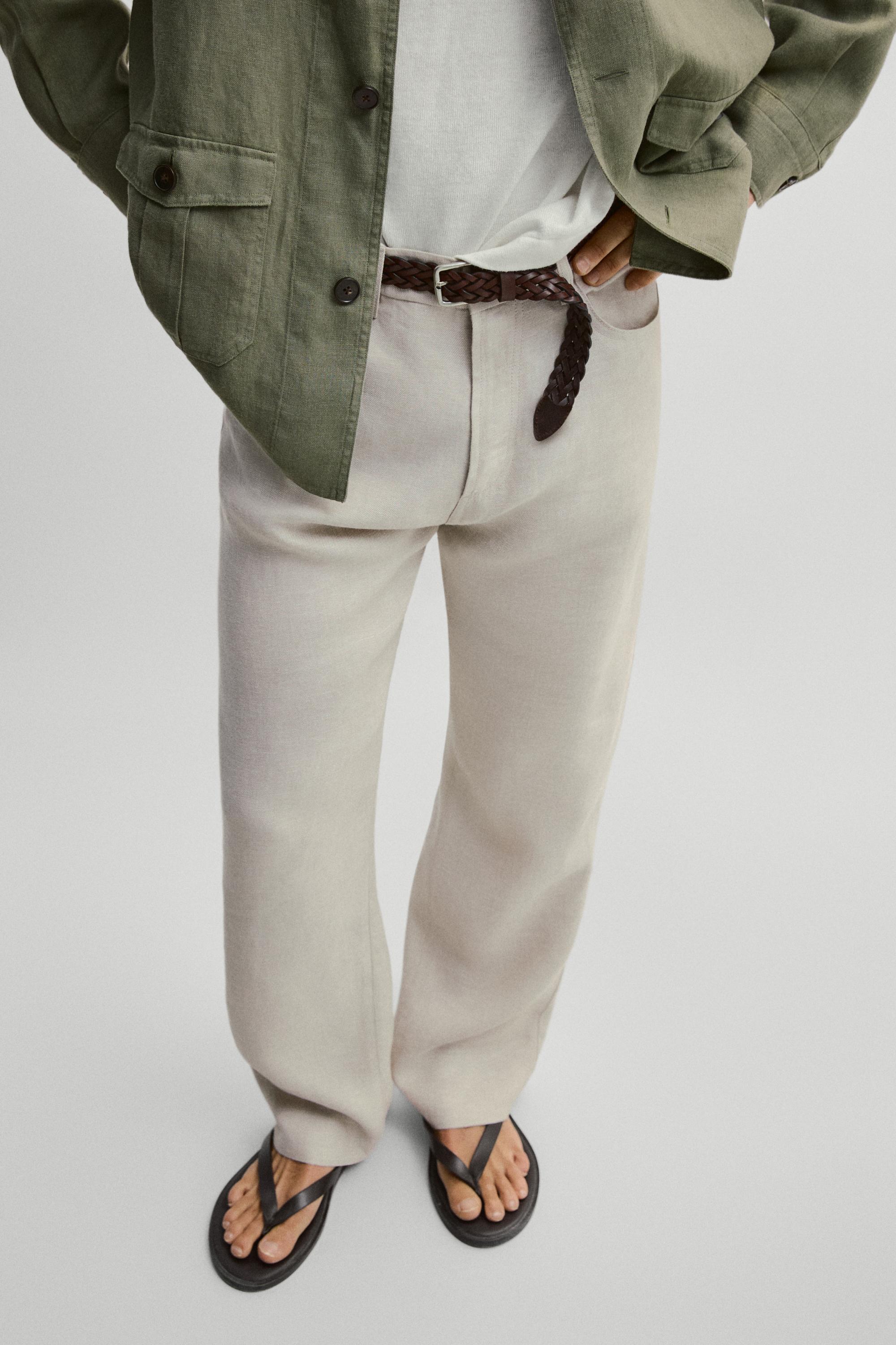 Wide-leg linen trousers — SAND