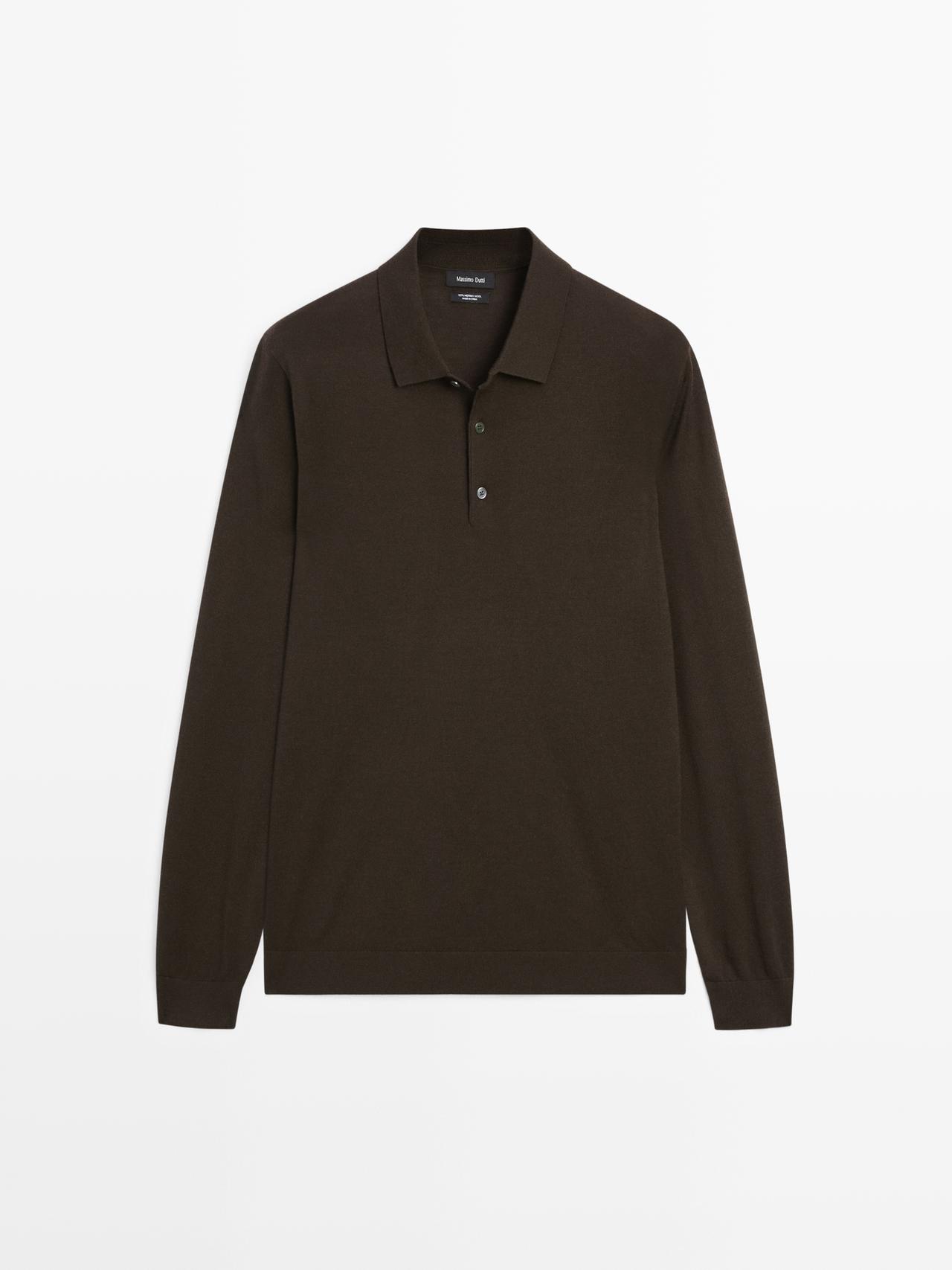 Massimo Dutti - Heren - 100% Merinoswollen Tricot Polotrui - Bruin - L
