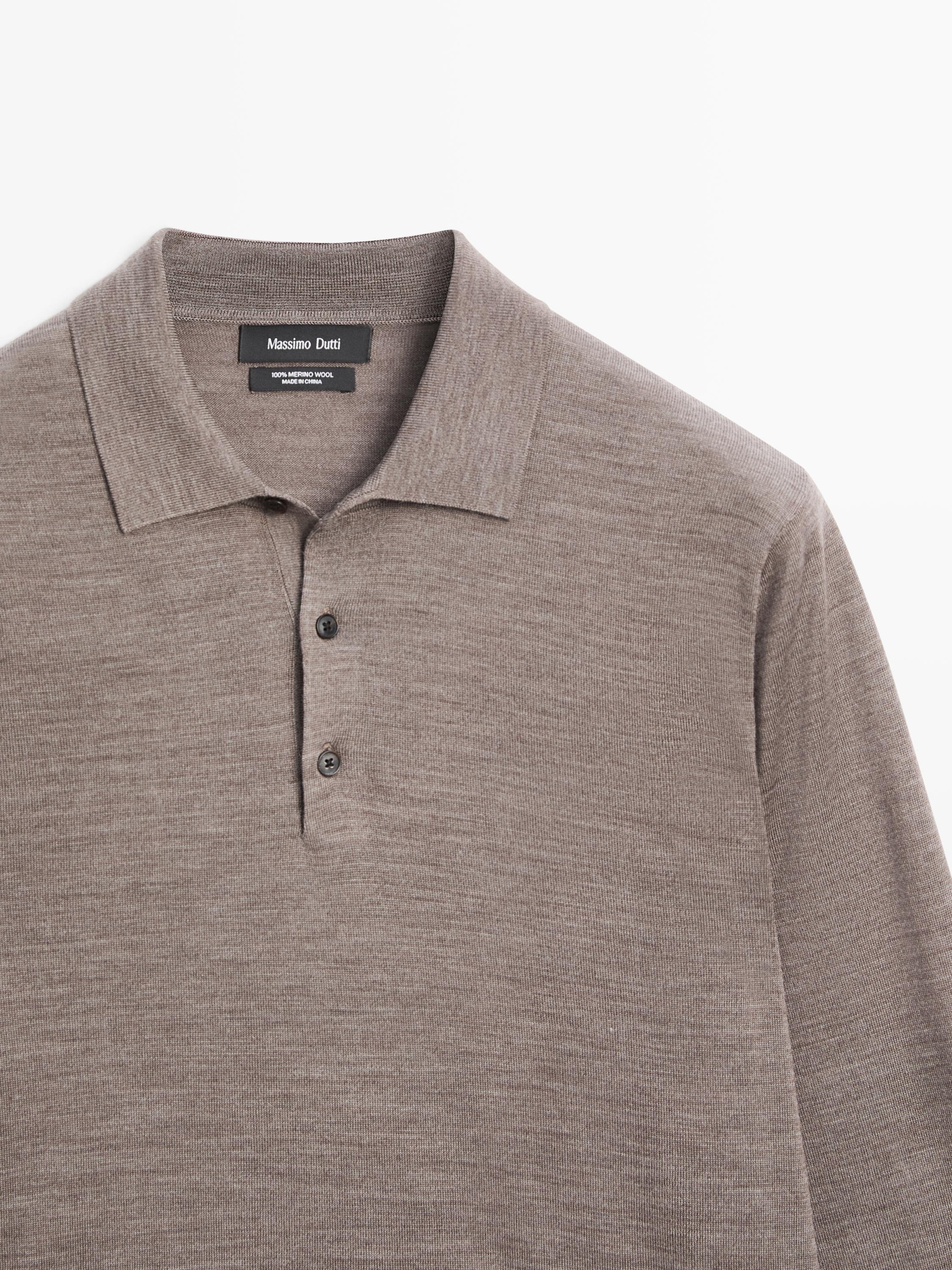 100% wool knit sweater with polo collar — MOLE BROWN