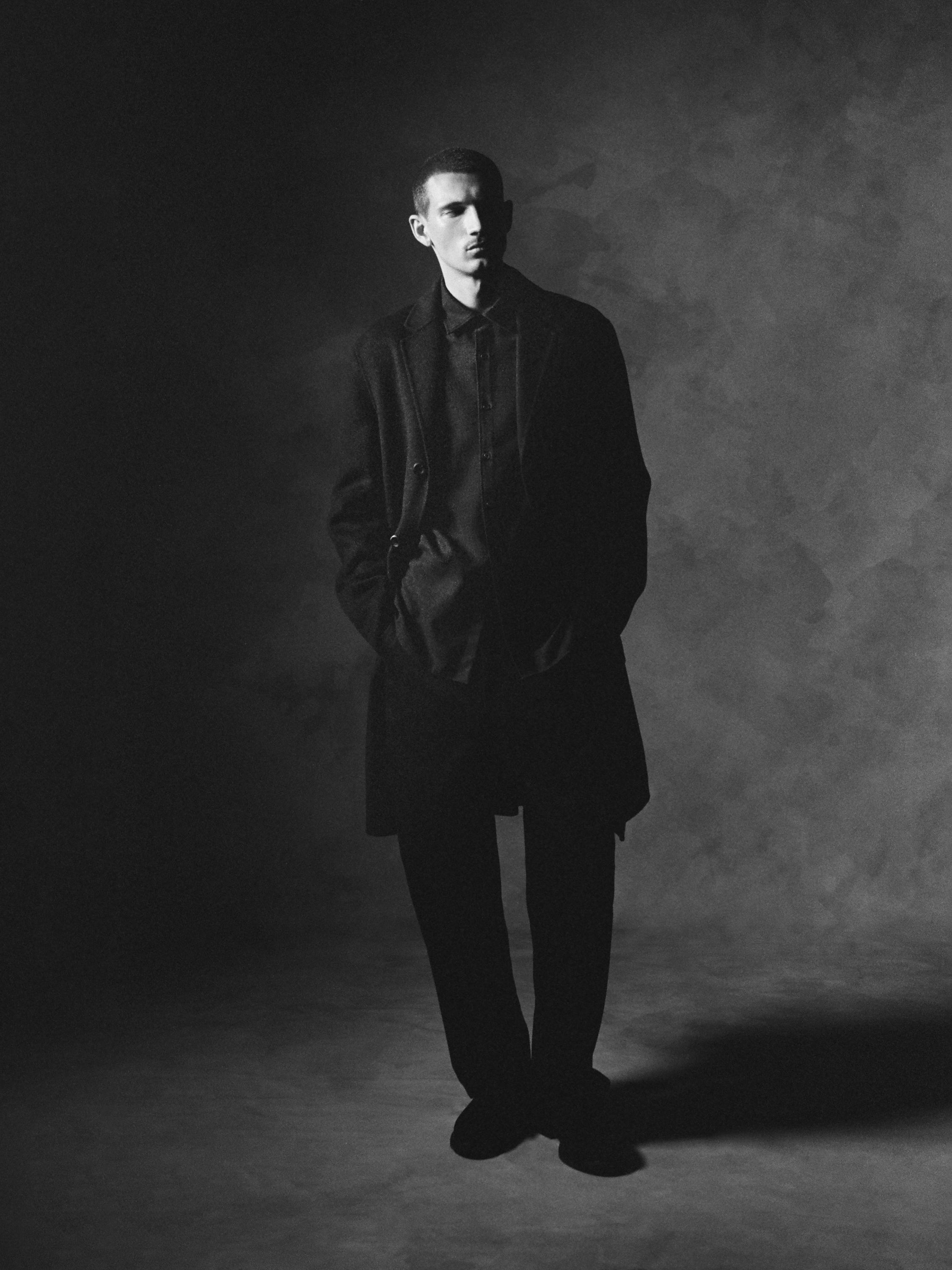 Long double wool blend coat with lapel