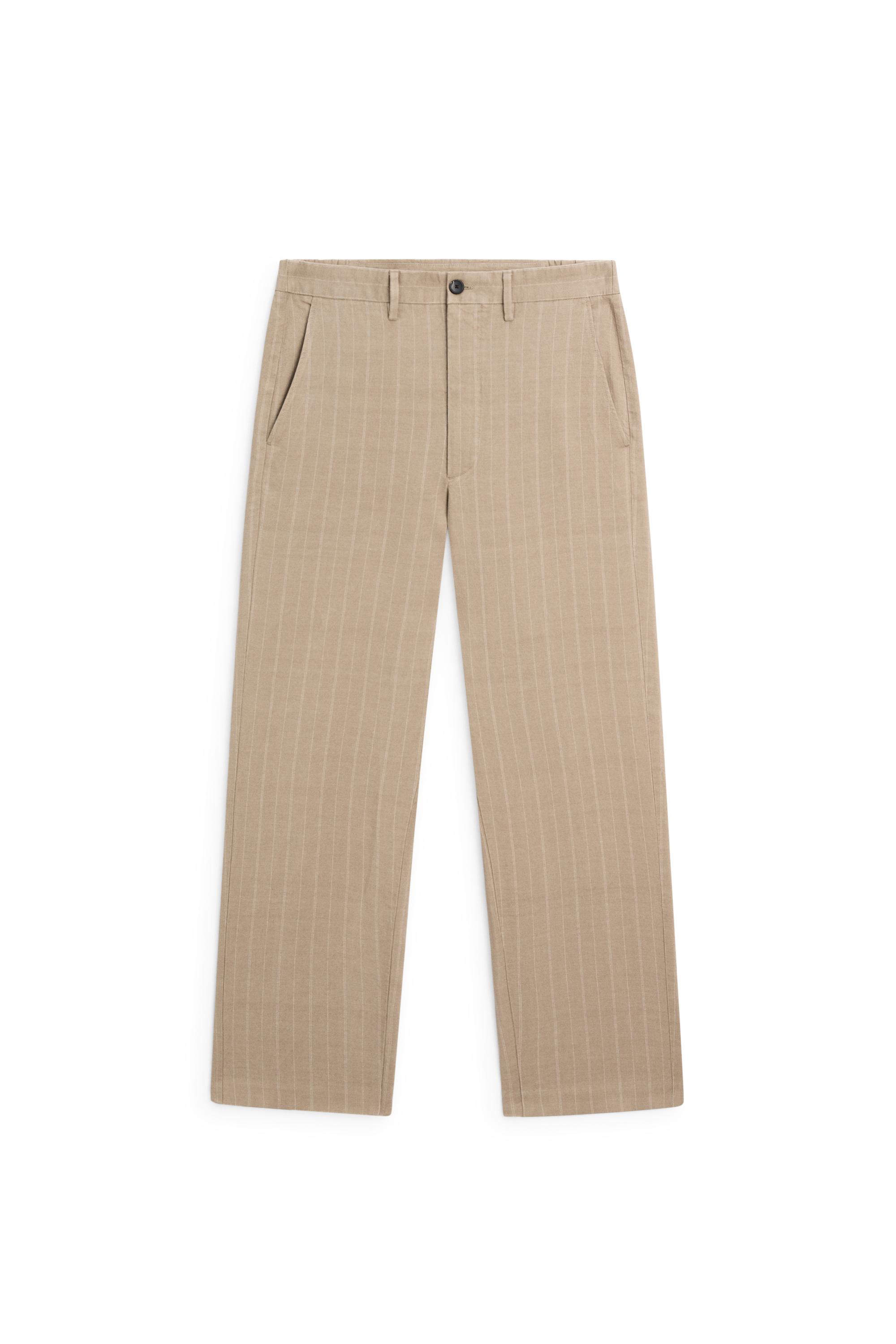 100% linen striped pants — BEIGE