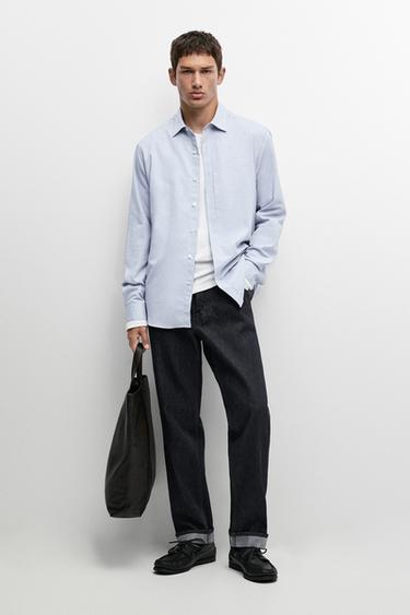 100% cotton regular fit melange twill shirt — Sky blue 1