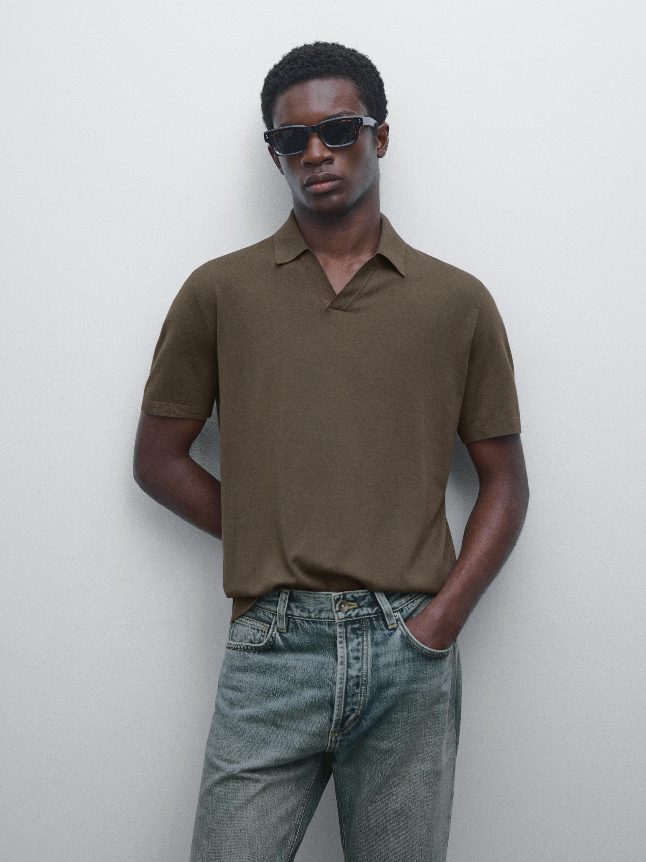 Short sleeve cotton knit polo shirt