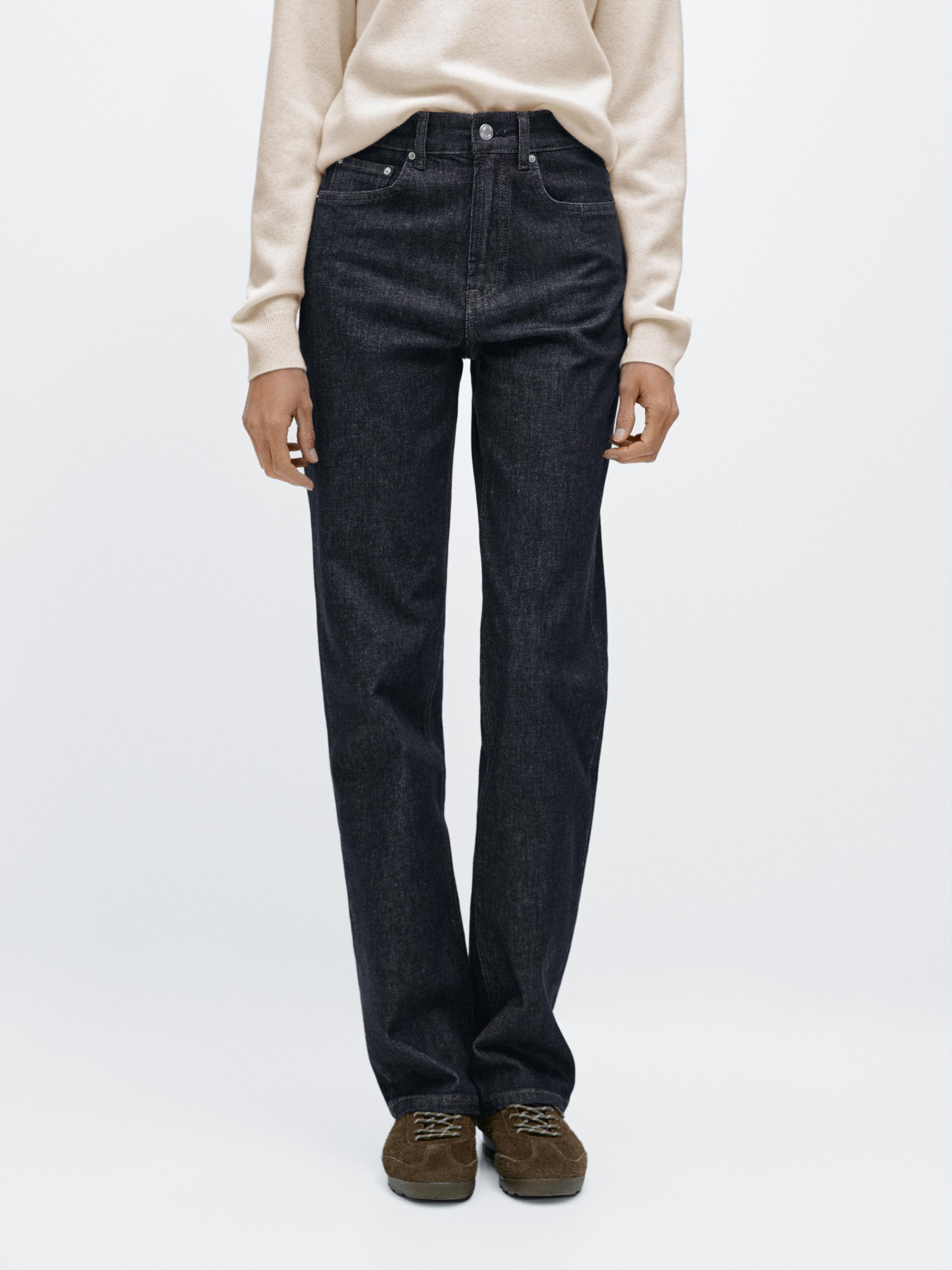 High-waist straight-leg comfort jeans — DARK BLUE
