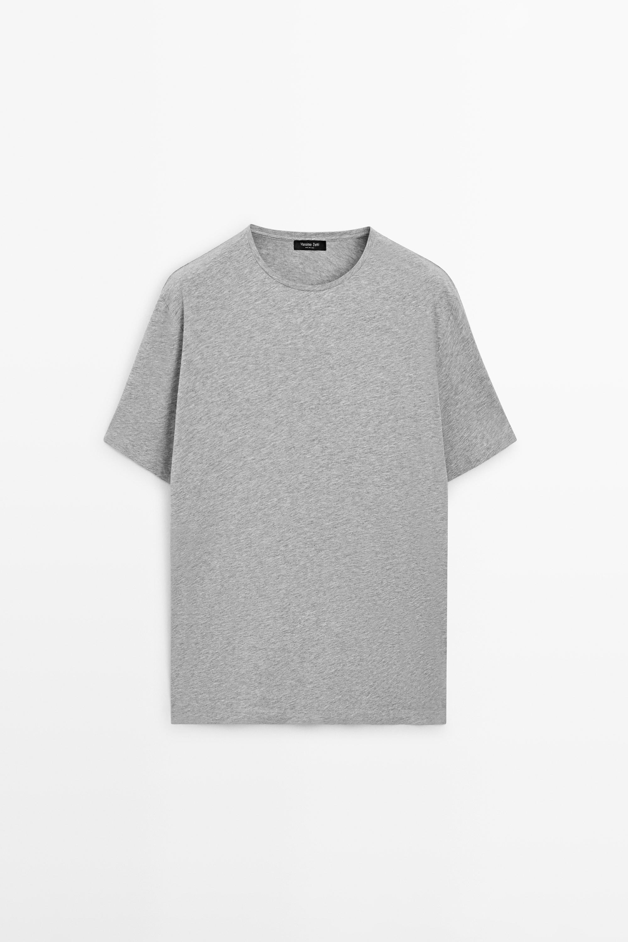 Short sleeve cotton blend T-shirt — GREY MARL