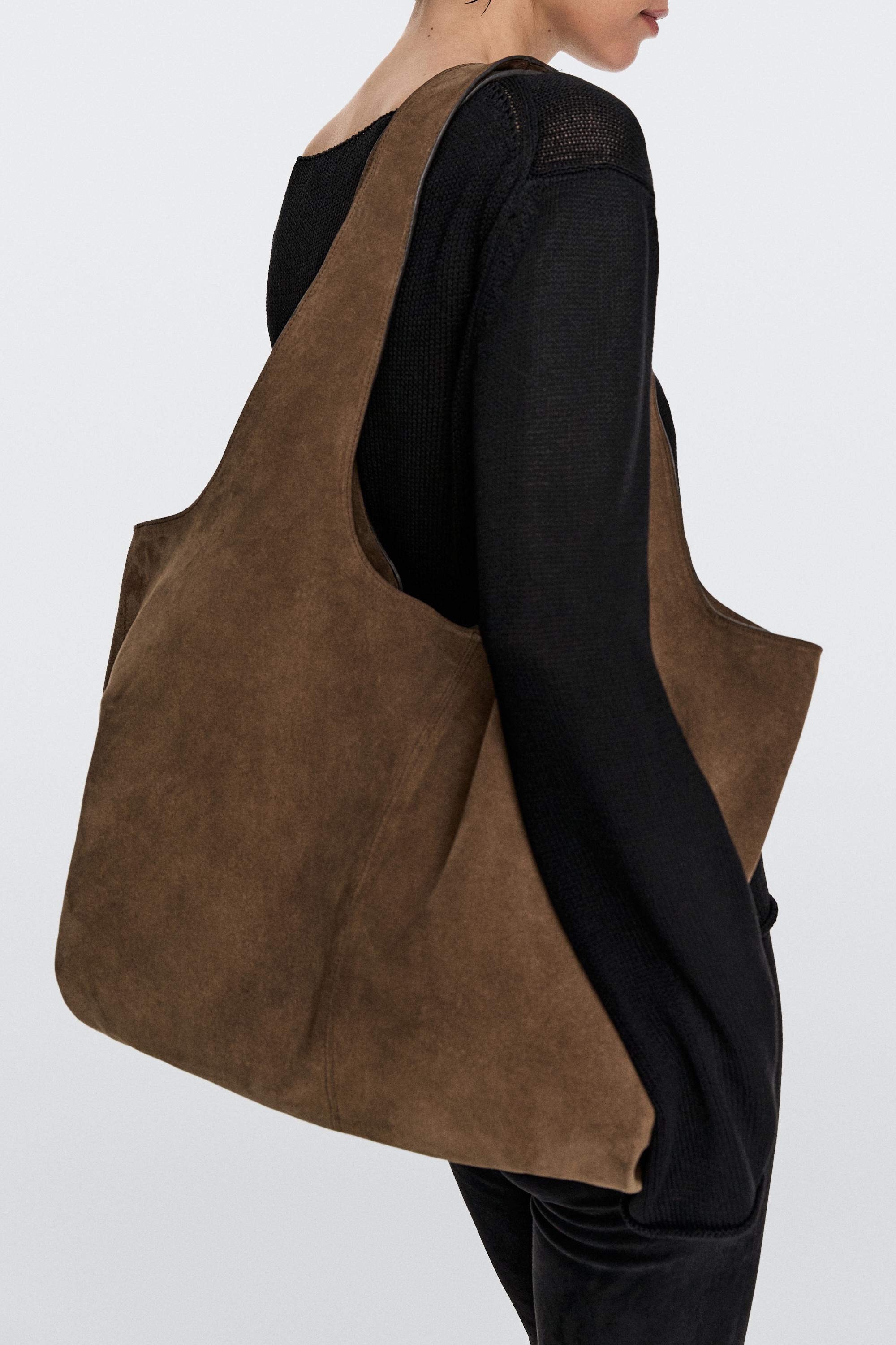 Split leather maxi tote bag — ECRU
