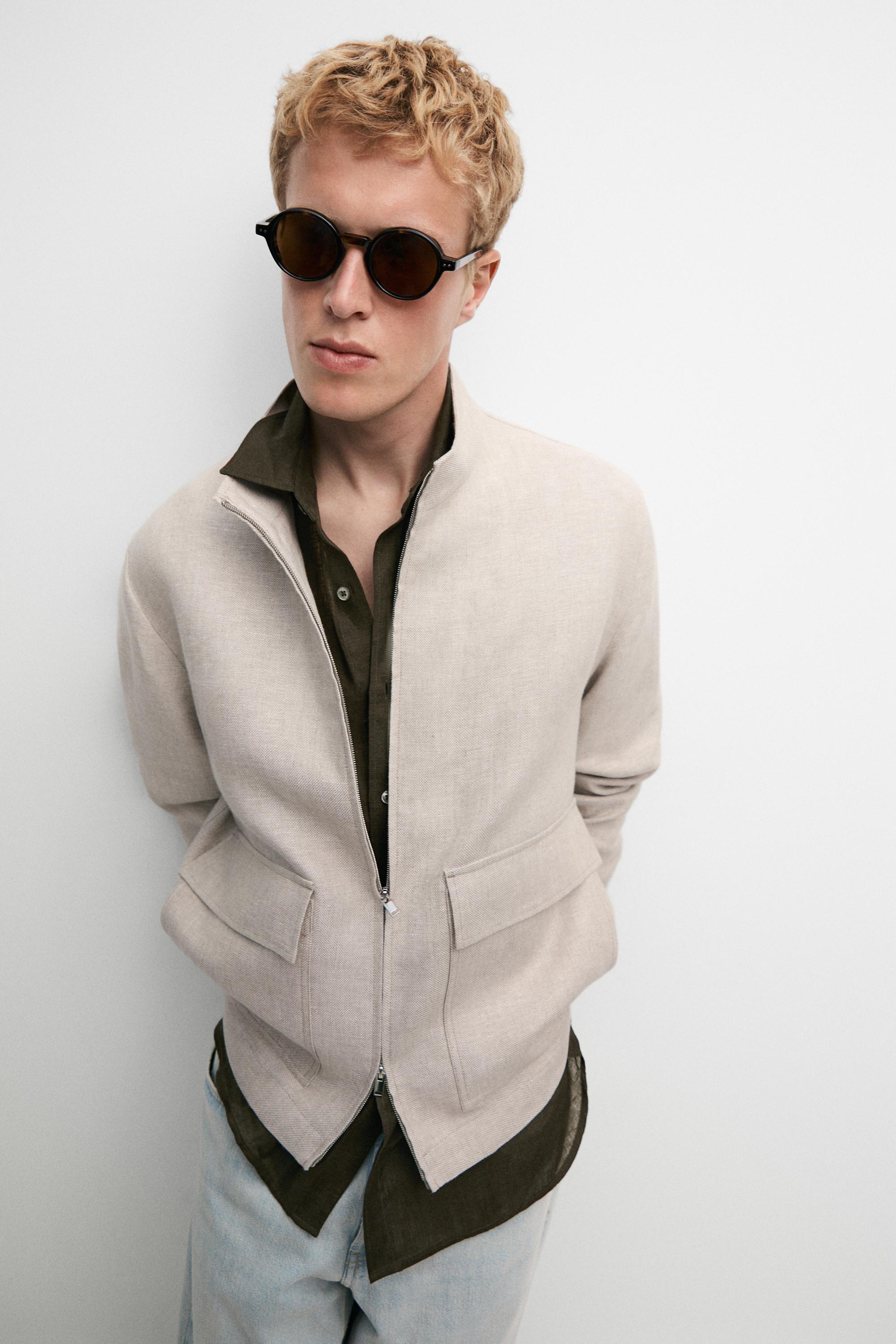 100% linen total look jacket with pockets — CREAM