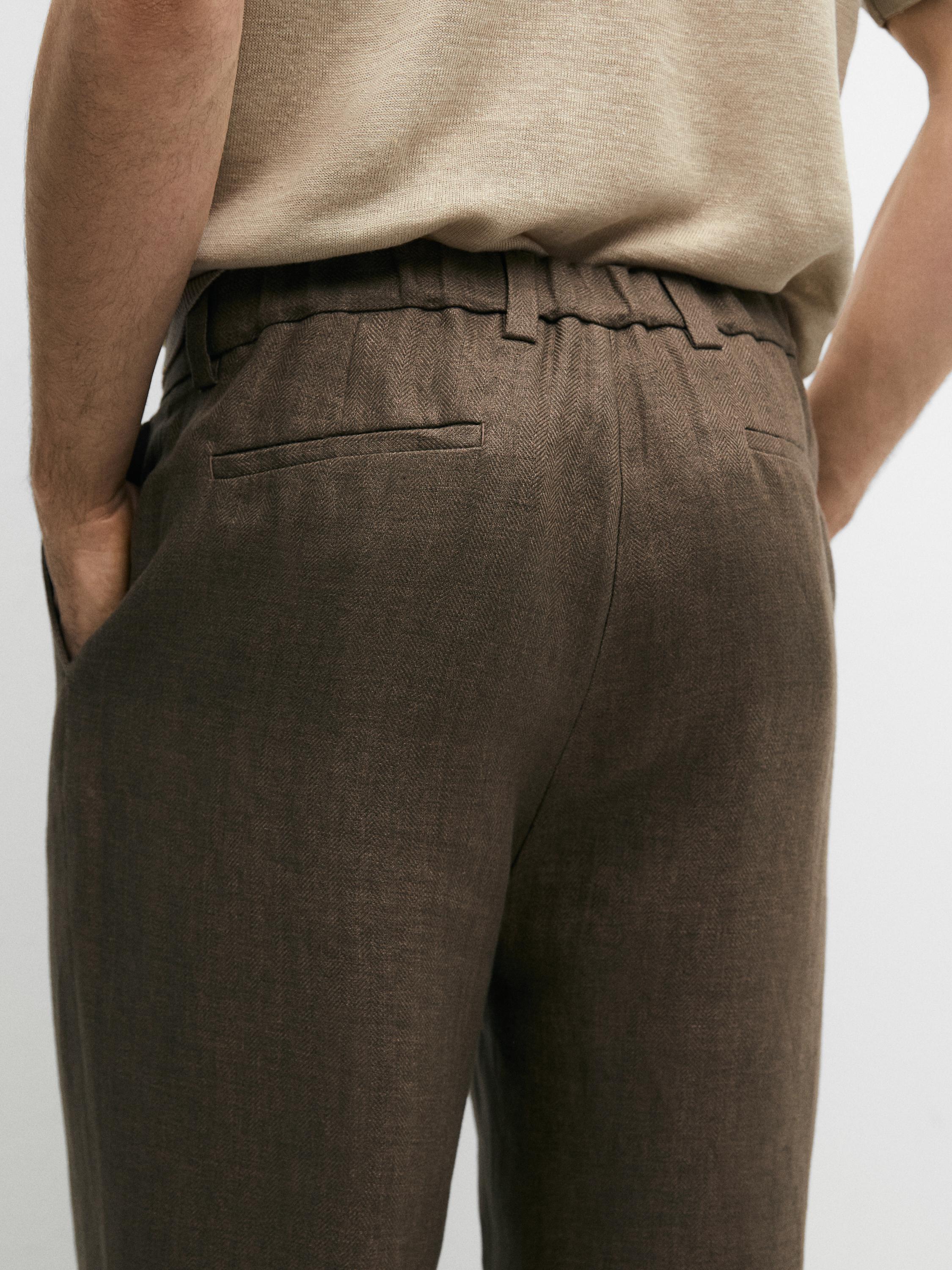 Total look linen trousers with herringbone detail — OCHRE