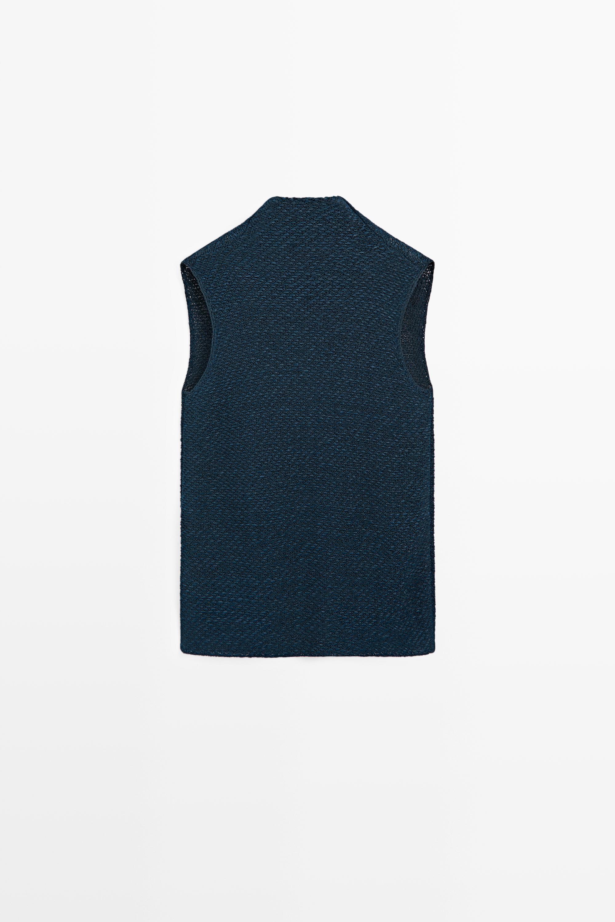 Cotton blend roll neck top — Dark Blue