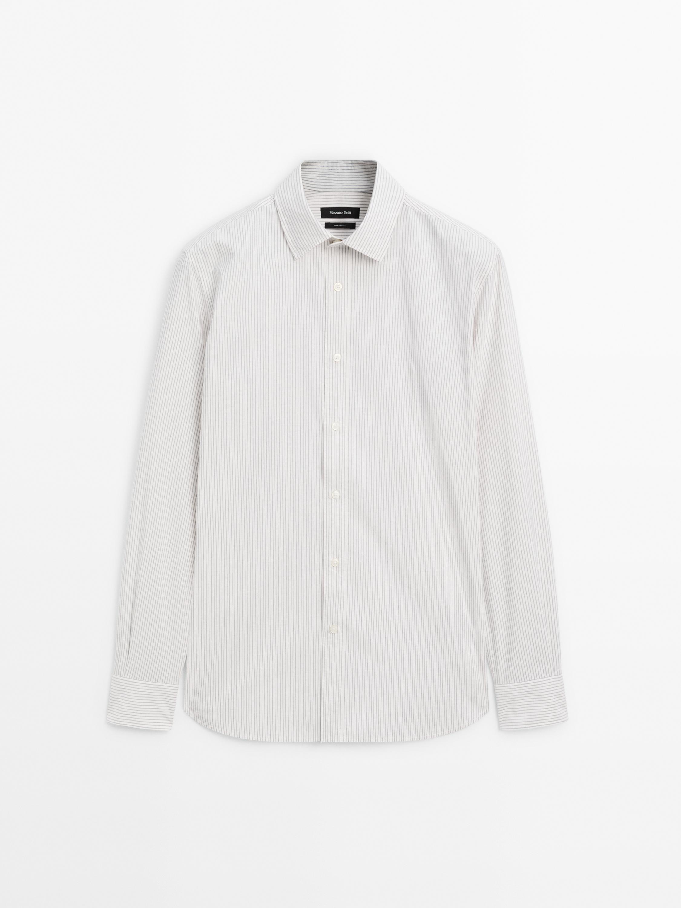 Çizgili slim fit poplin gömlek